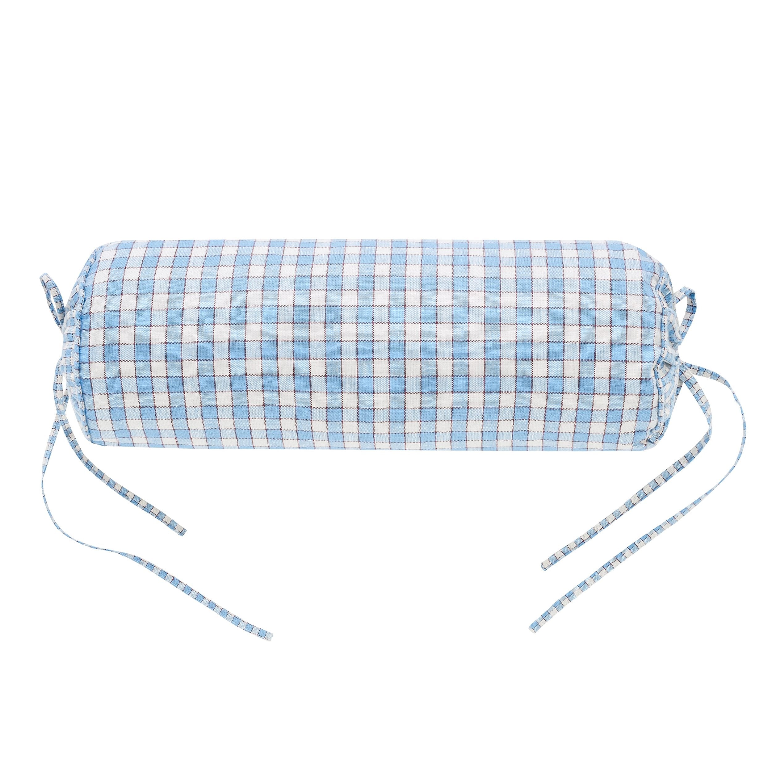 Gingham bolster cushion, cornflower