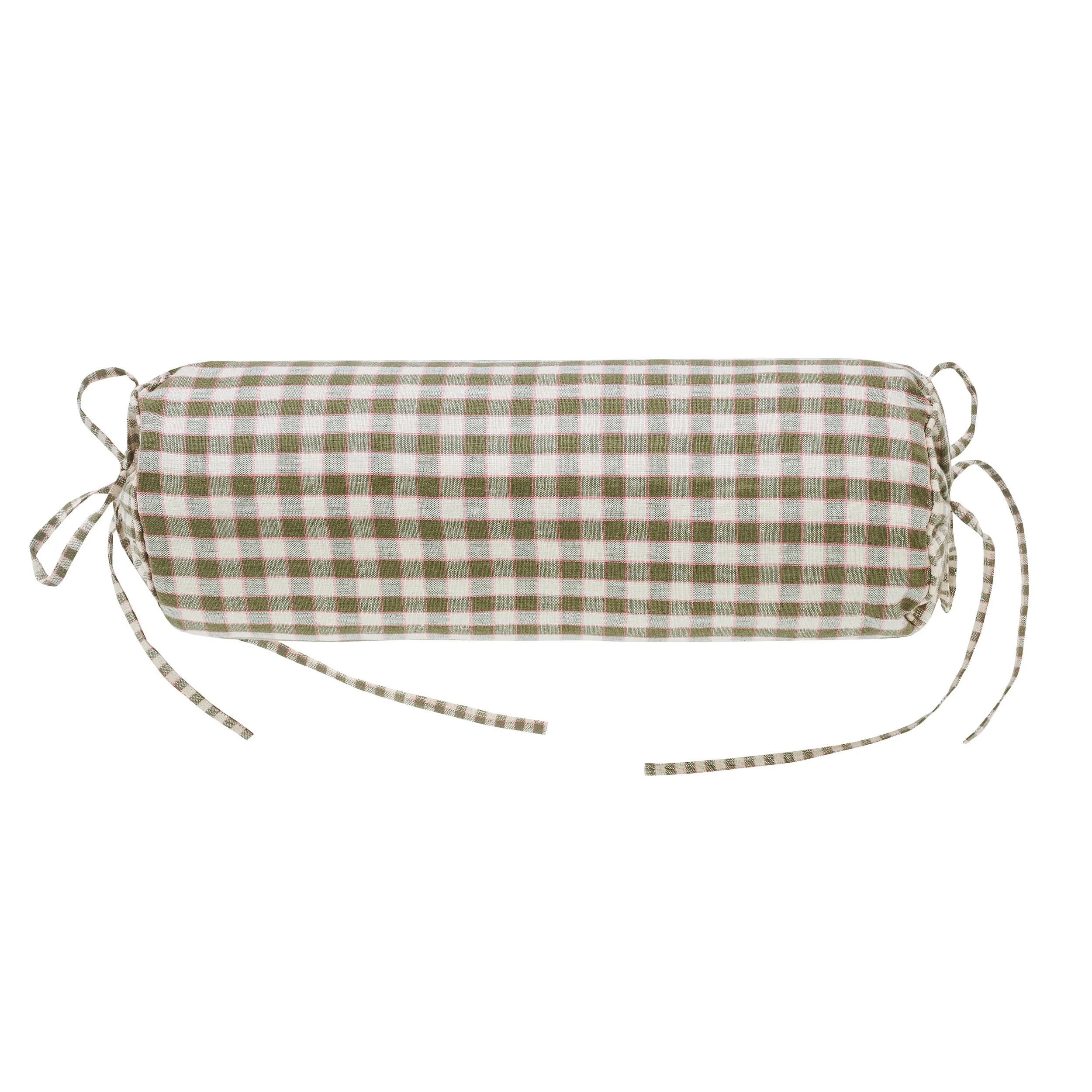 Gingham bolster cushion, olive