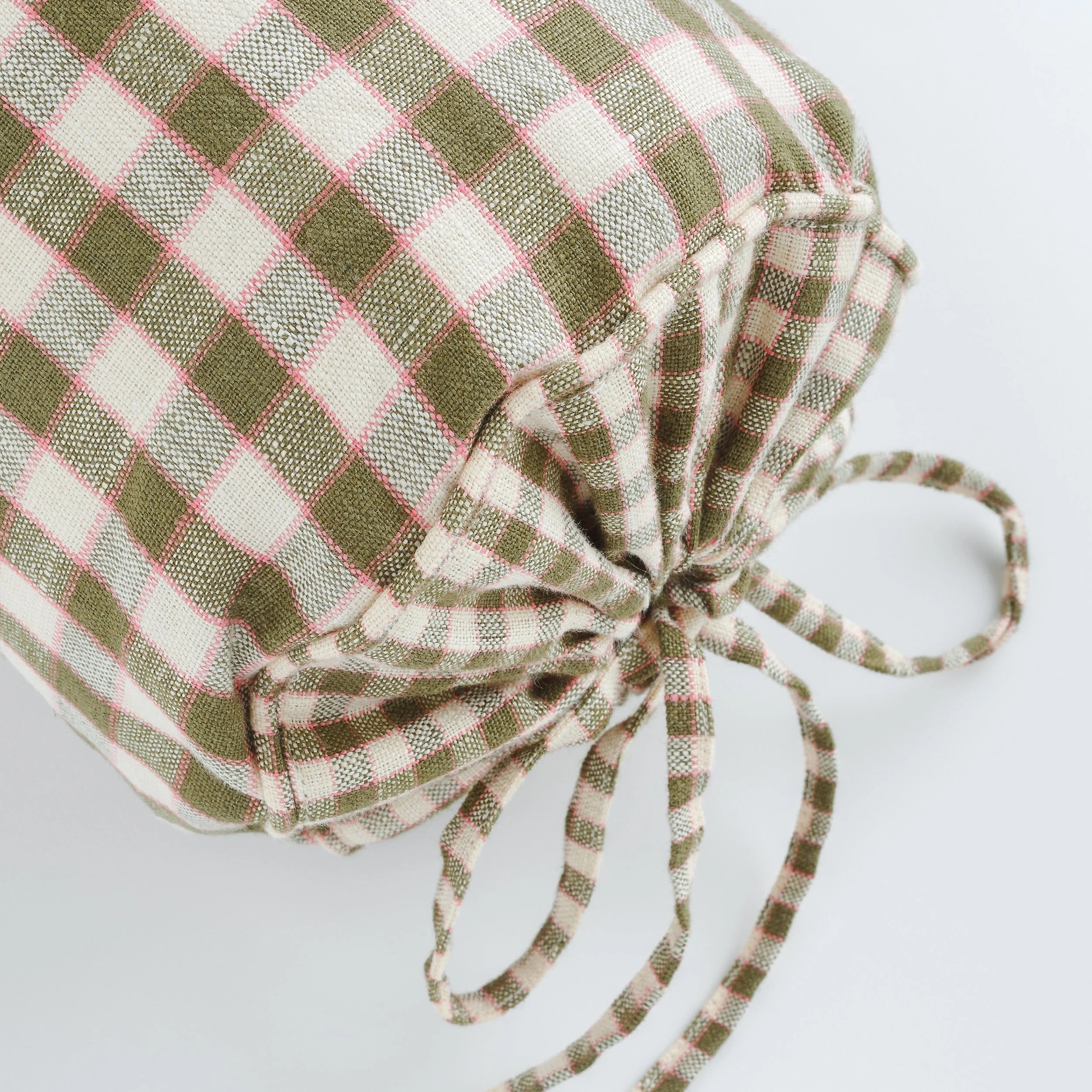Gingham bolster cushion, olive