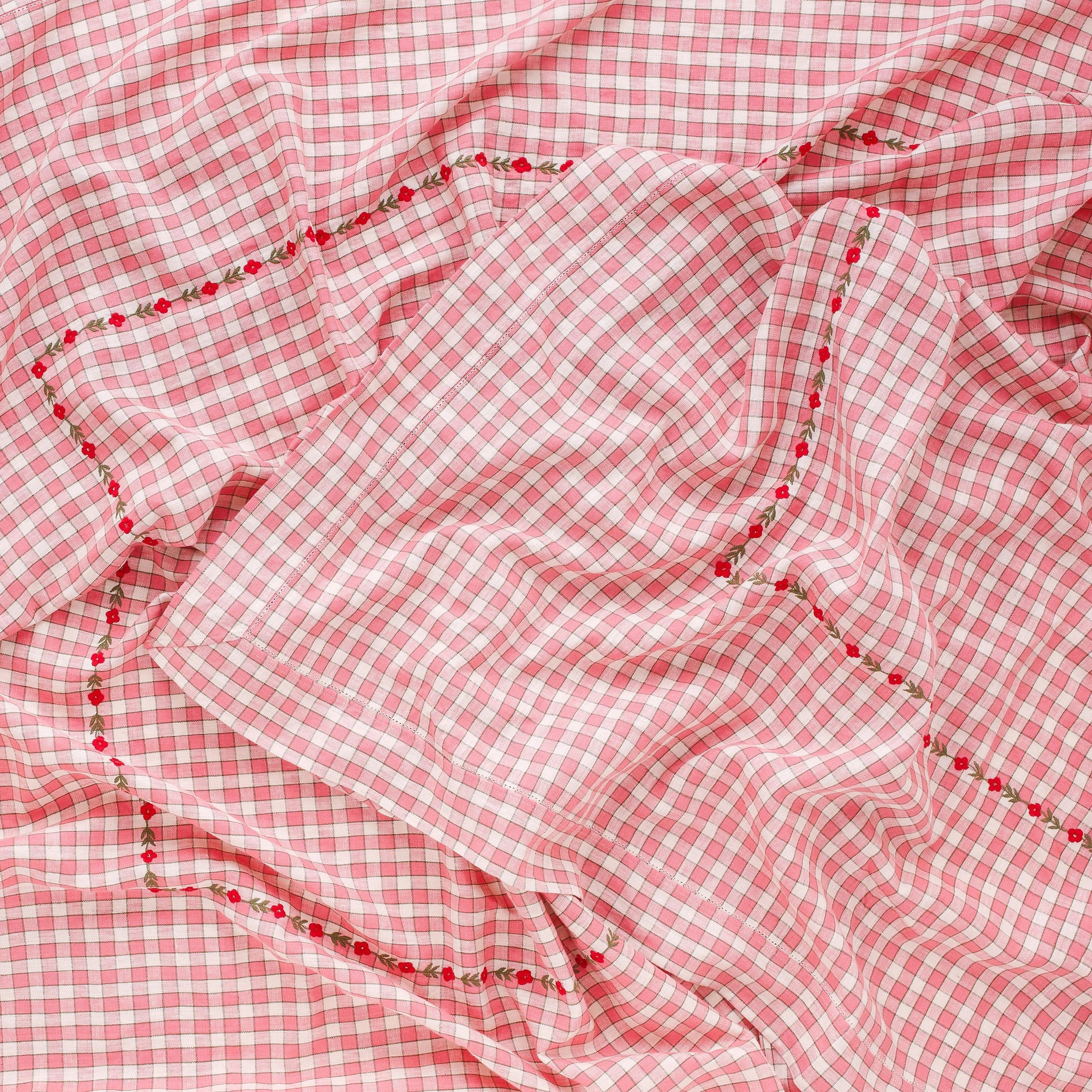 Gingham embroidered tablecloth, peony