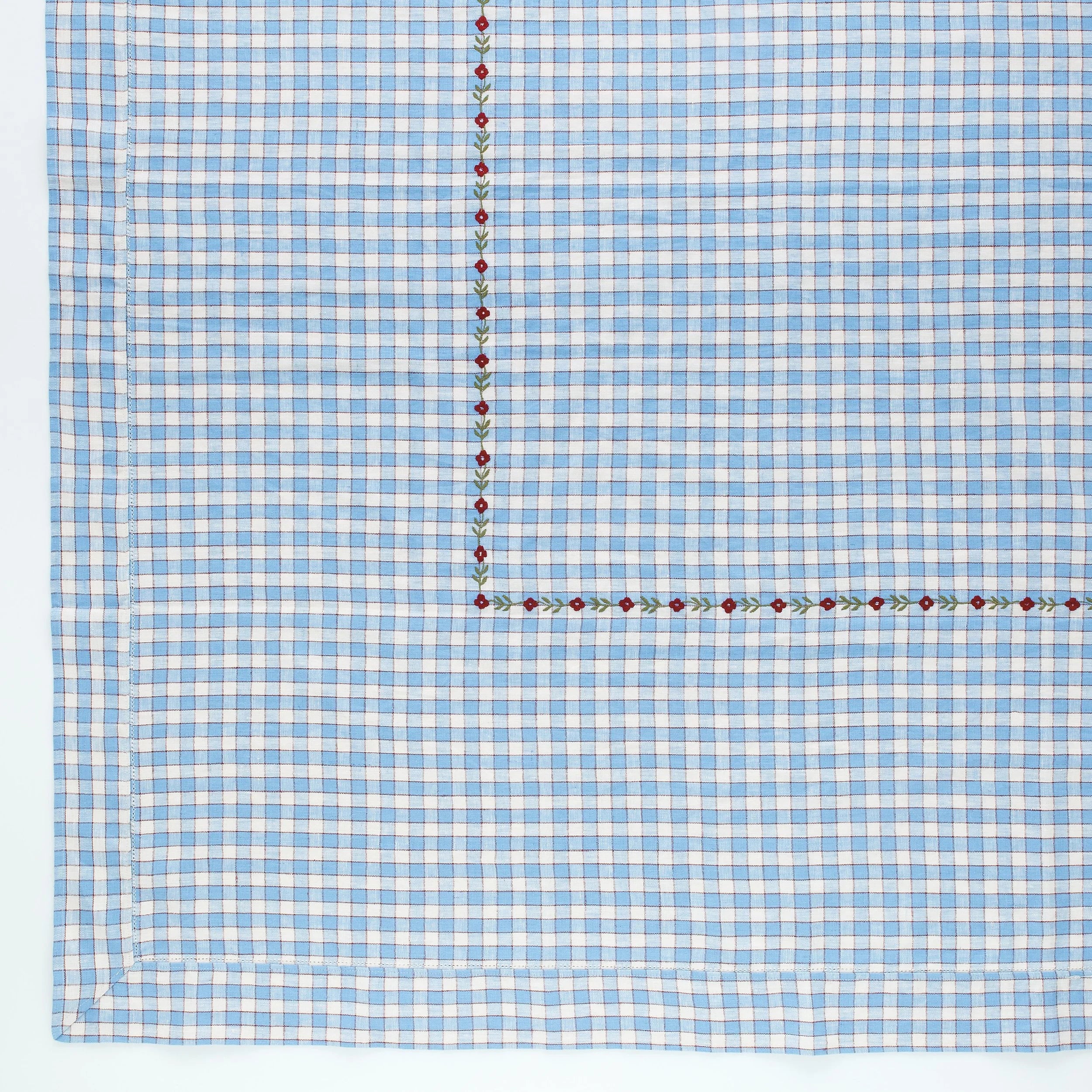 Gingham embroidered tablecloth, cornflower