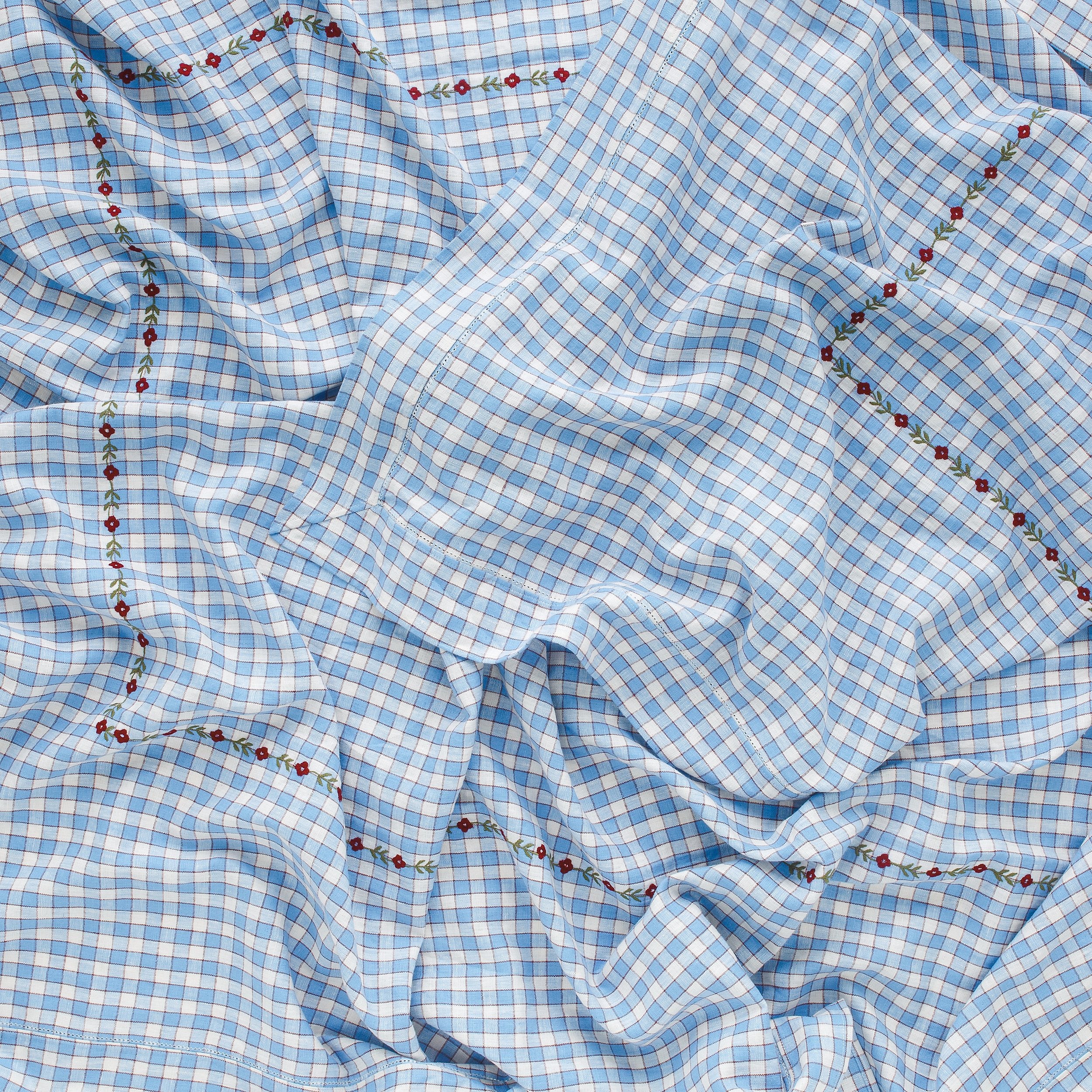Gingham embroidered tablecloth, cornflower