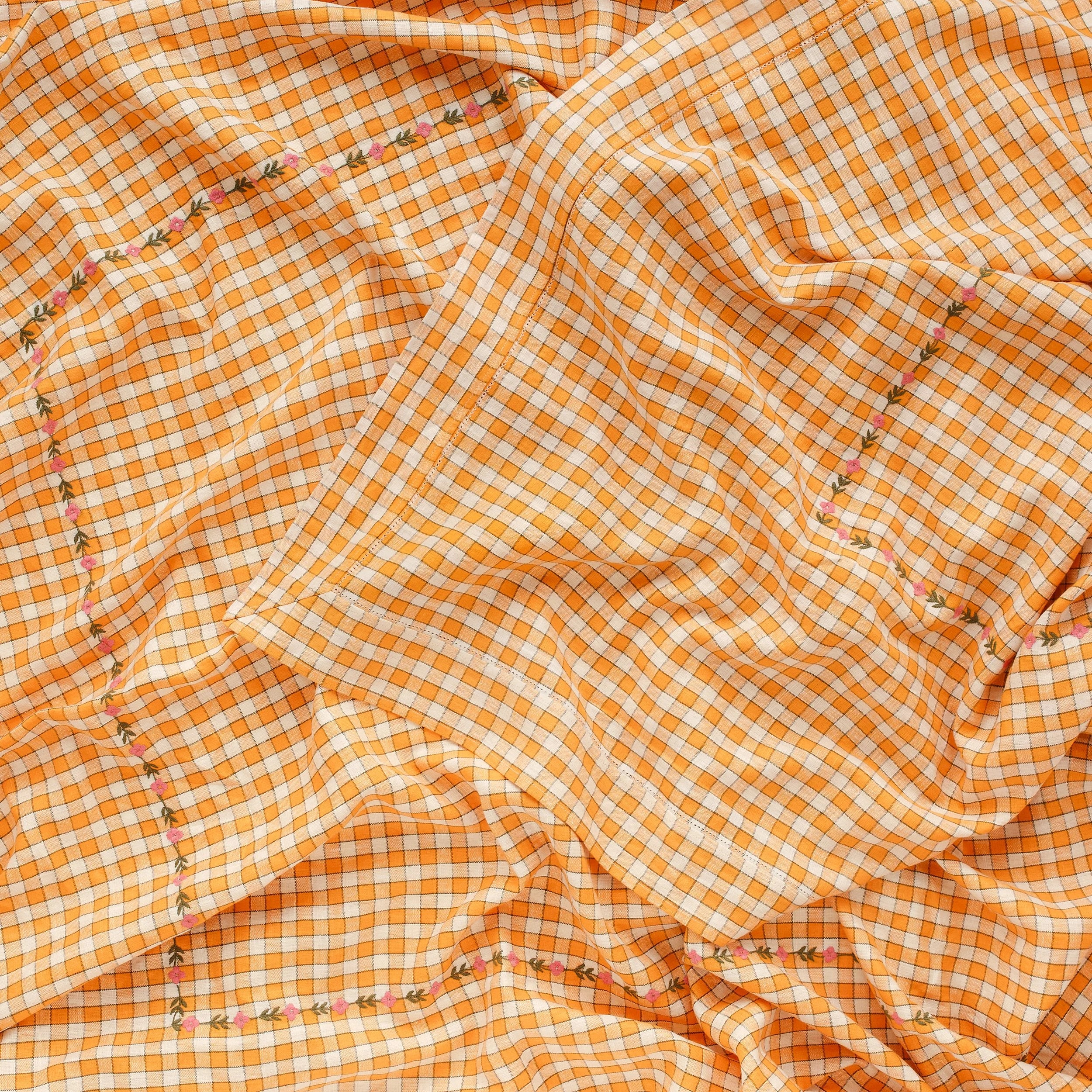 Gingham embroidered tablecloth, apricot