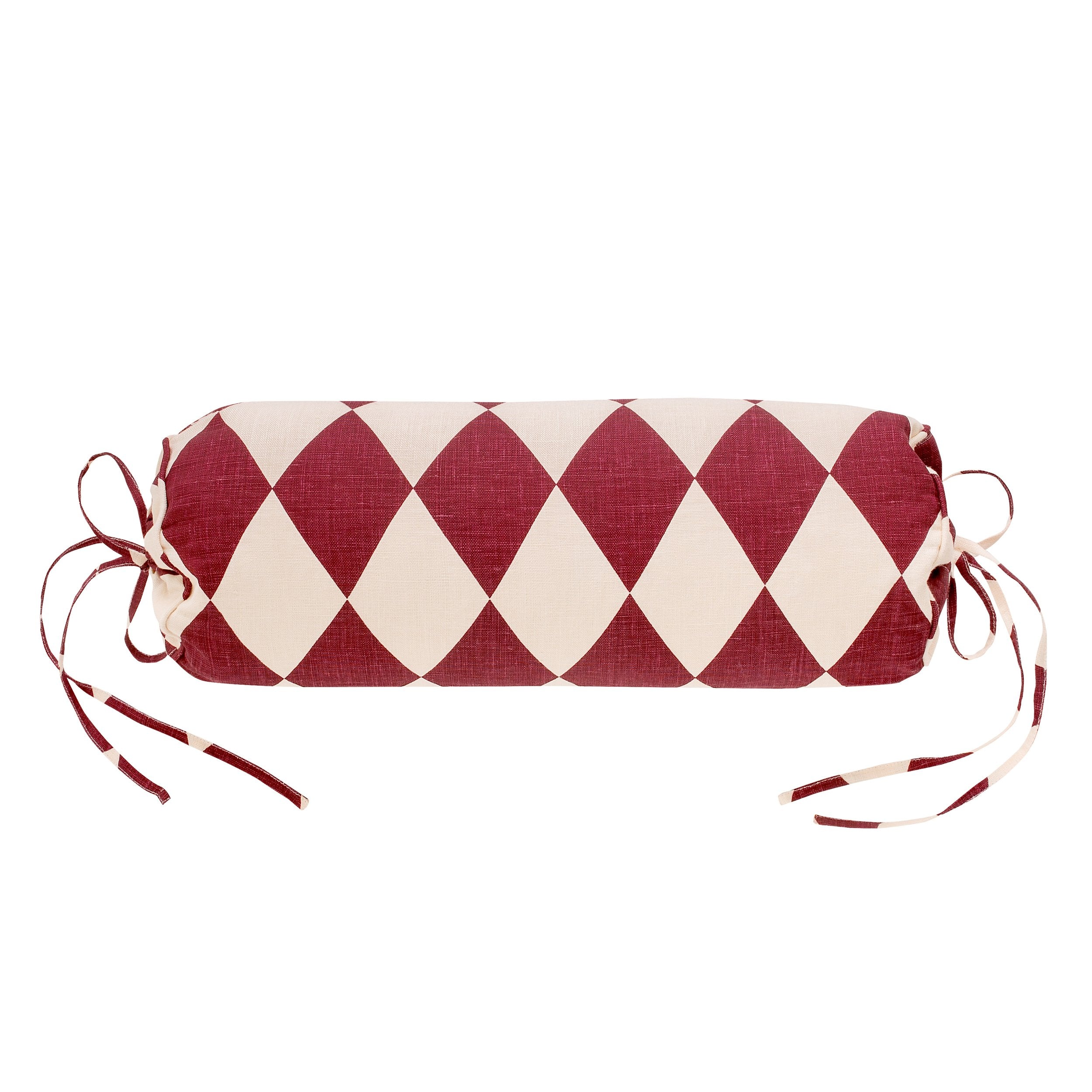 Harlequin linen bolster, claret/cream