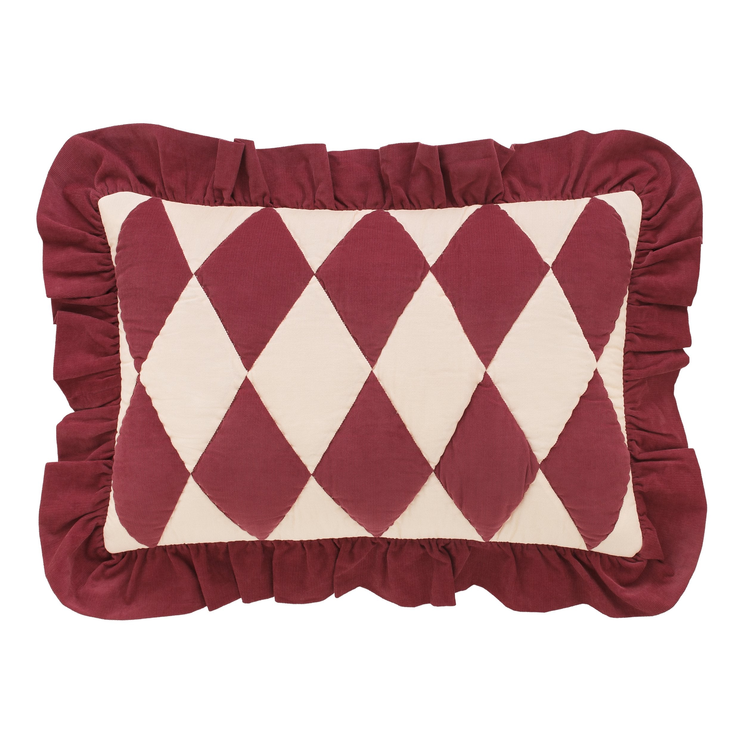 Harlequin cord cushion, claret/cream