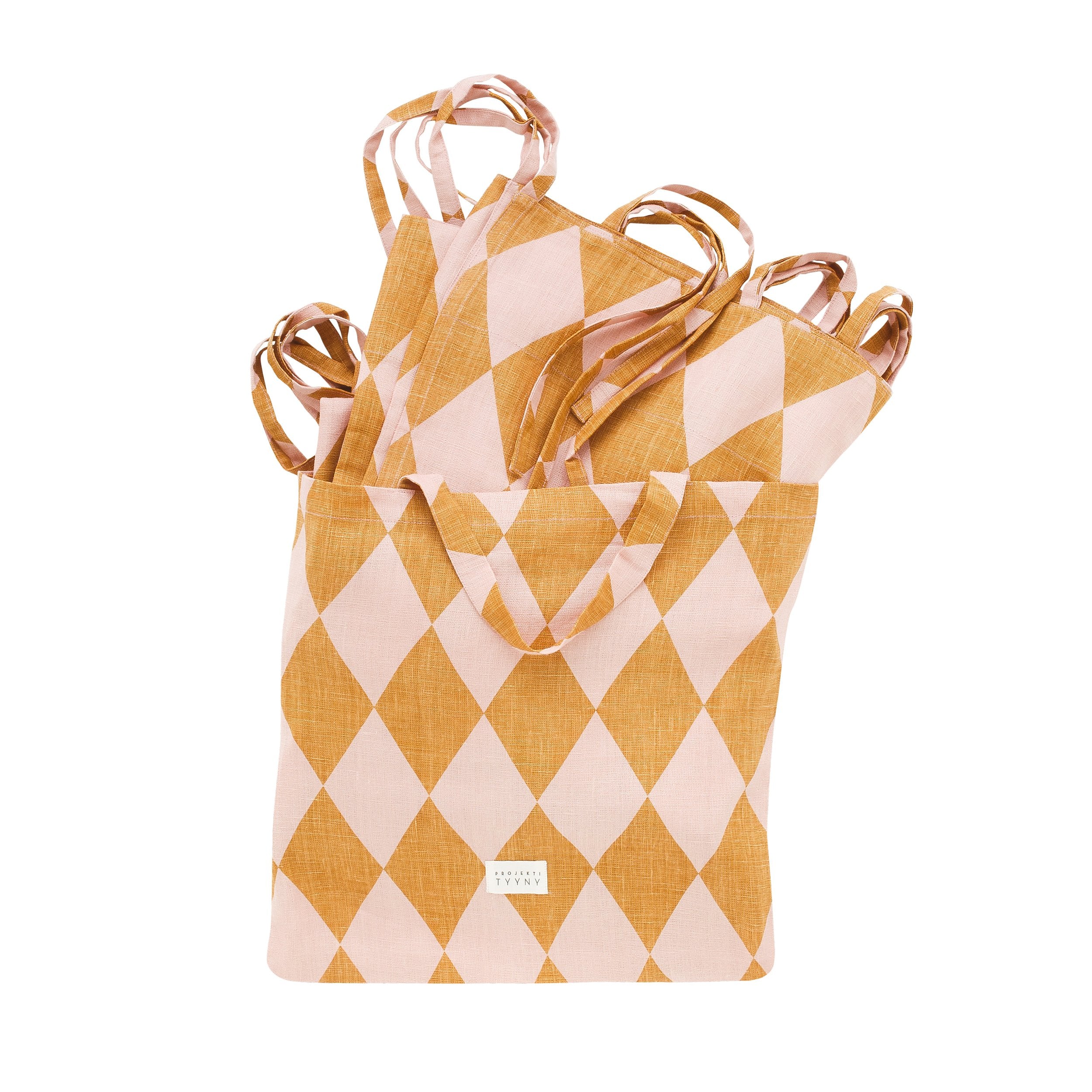 Harlequin linen curtains, a pair in a bag, mustard/peach