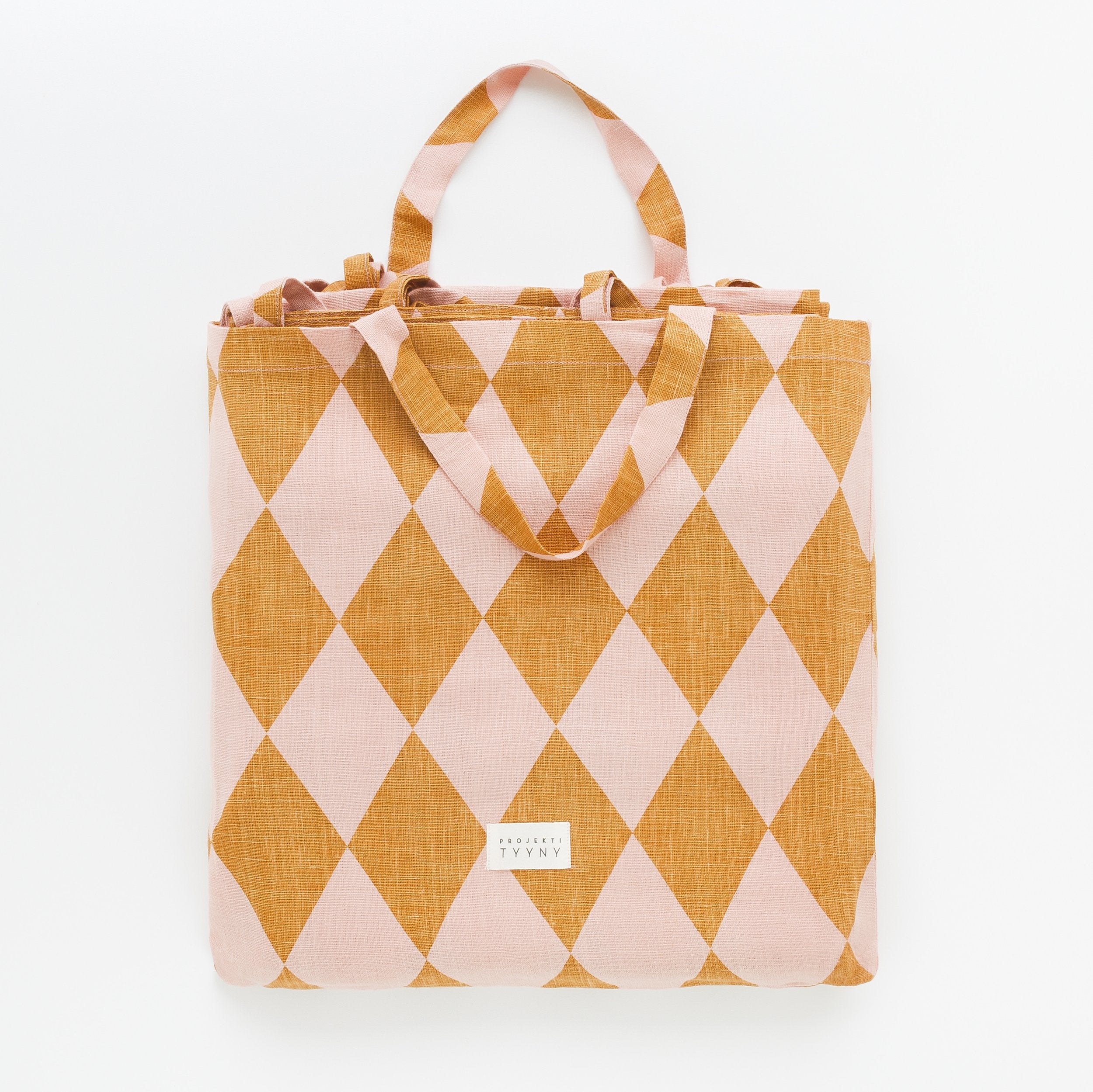 Harlequin linen curtains, a pair in a bag, mustard/peach
