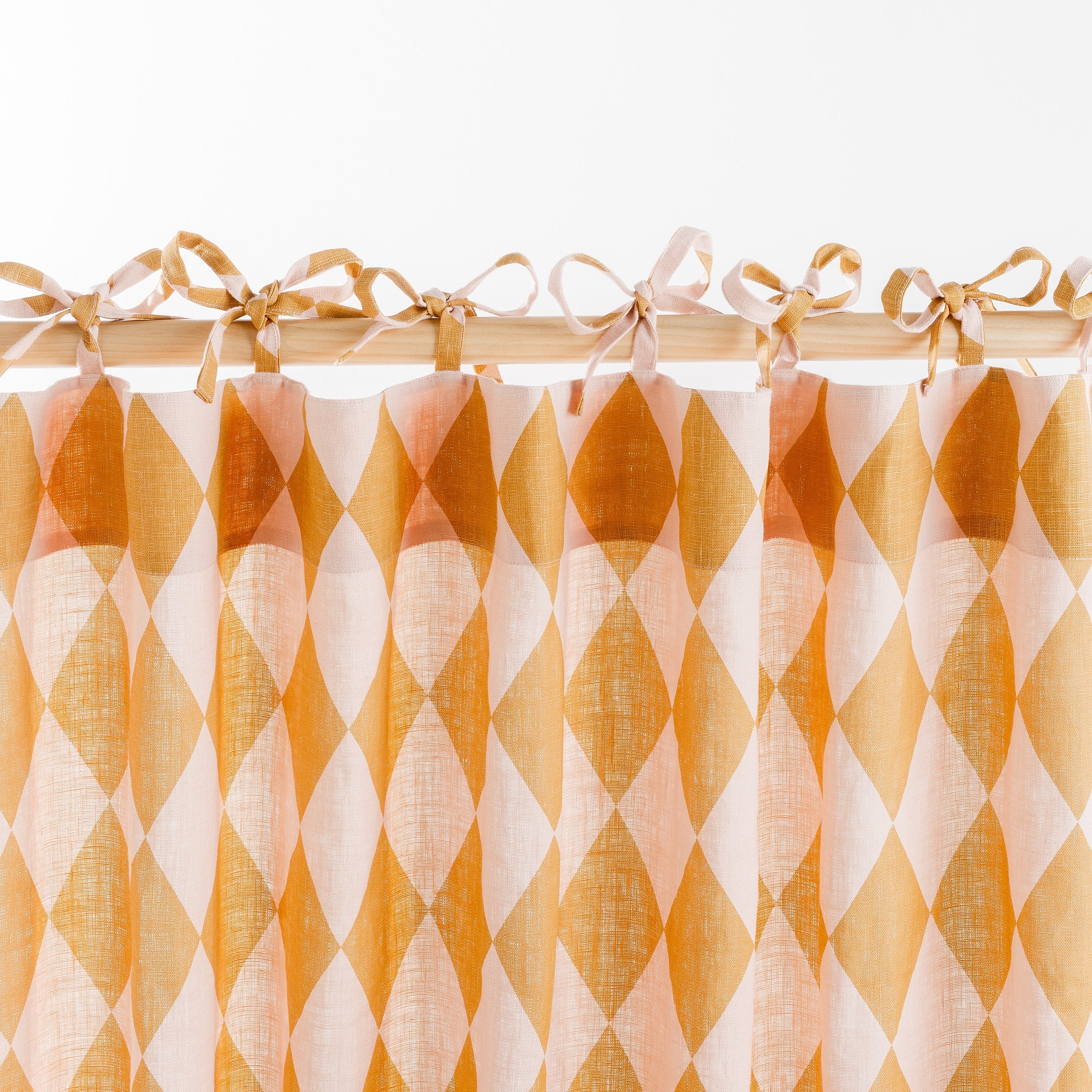 Harlequin linen curtains, a pair in a bag, mustard/peach