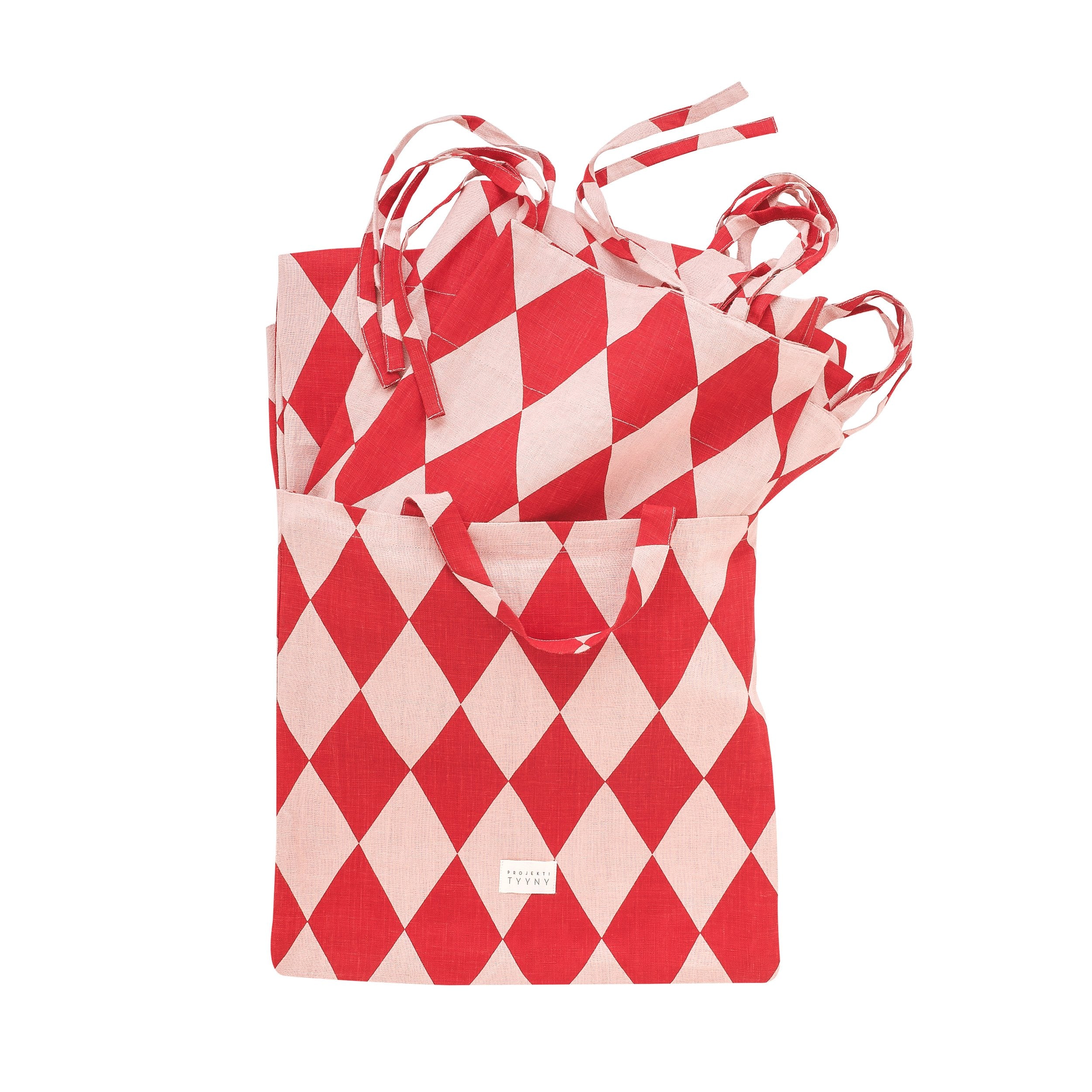 Harlequin linen curtains, a pair in a bag, red/pink