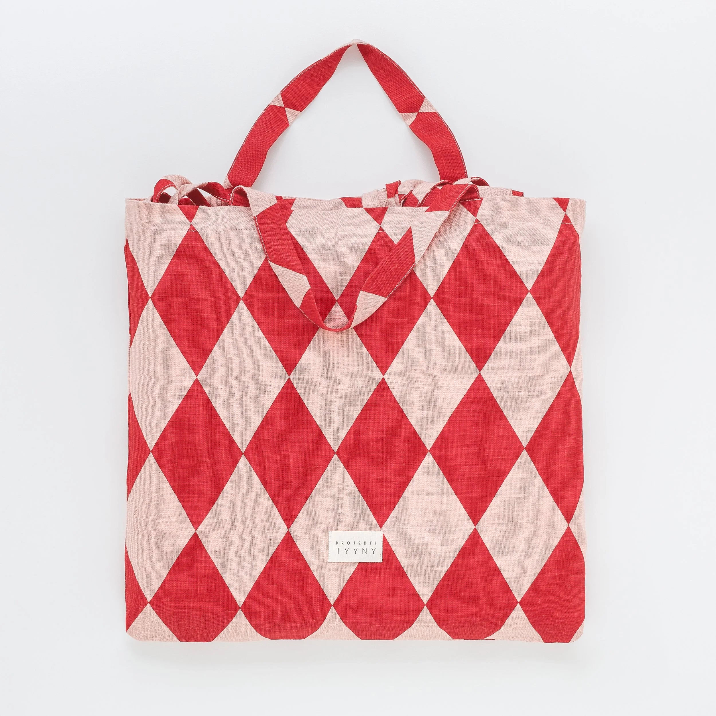Harlequin linen curtains, a pair in a bag, red/pink