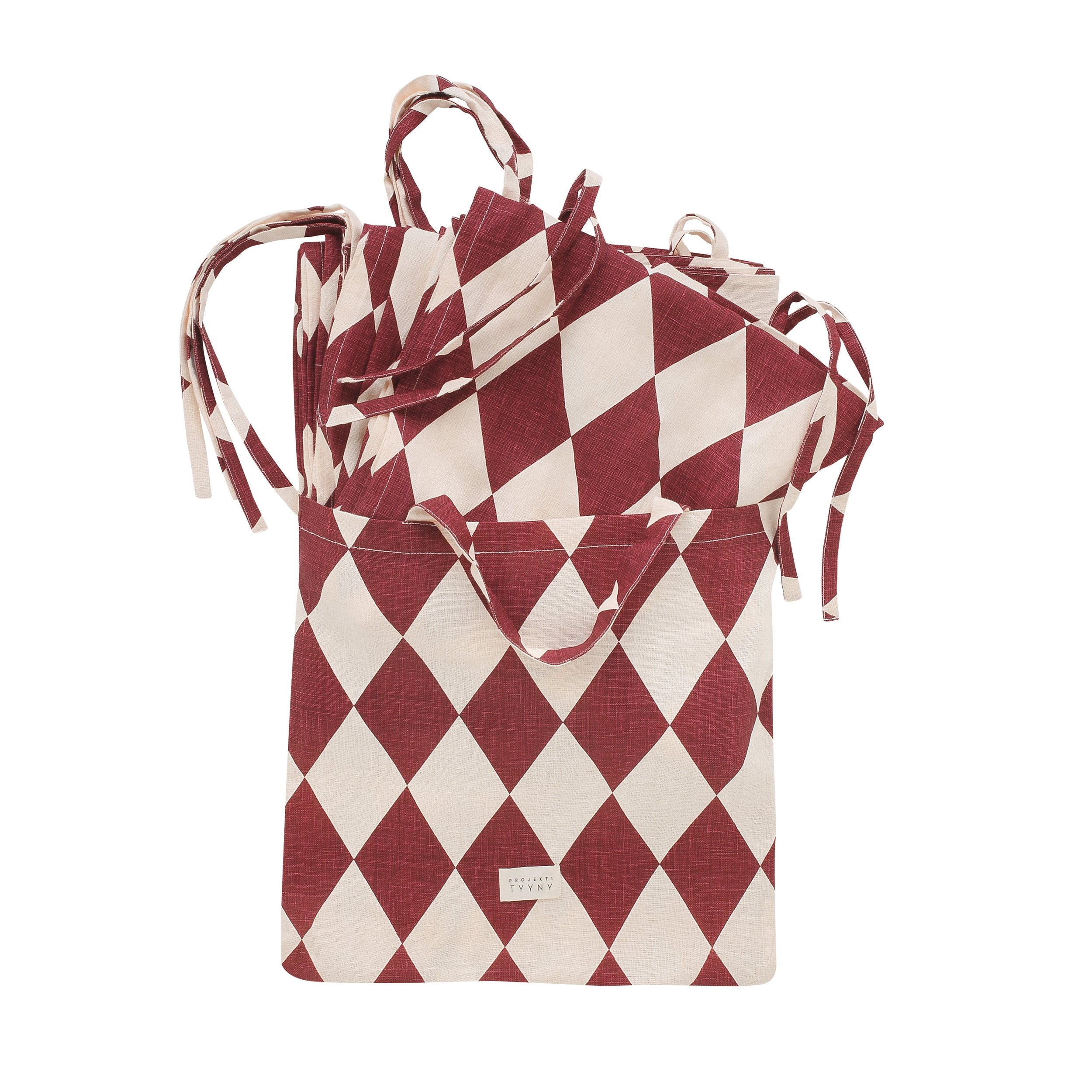 Harlequin linen curtains, a pair in a bag, claret/cream