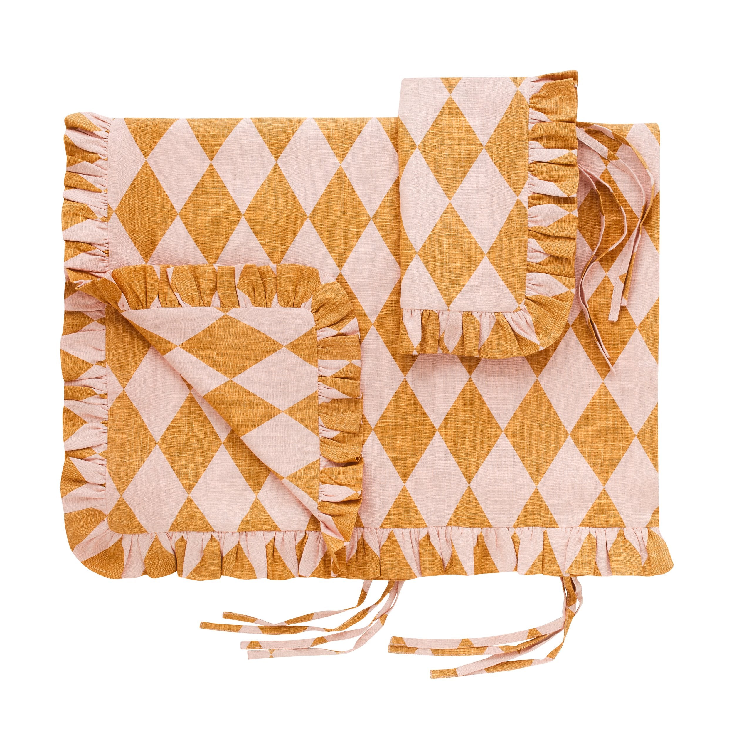 Harlequin bed set in a bag, mustard/peach