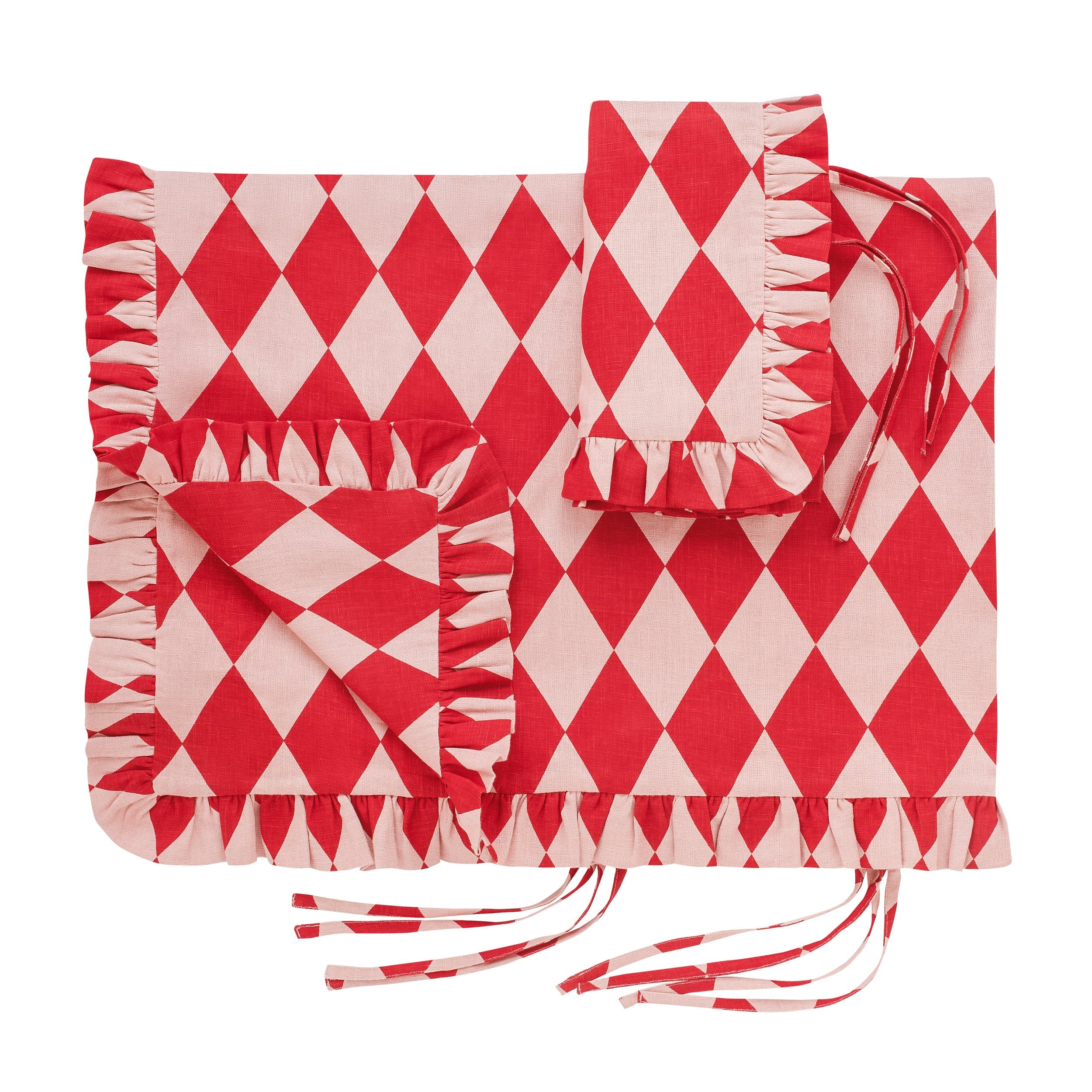 Harlequin bed set in a bag, red/pink