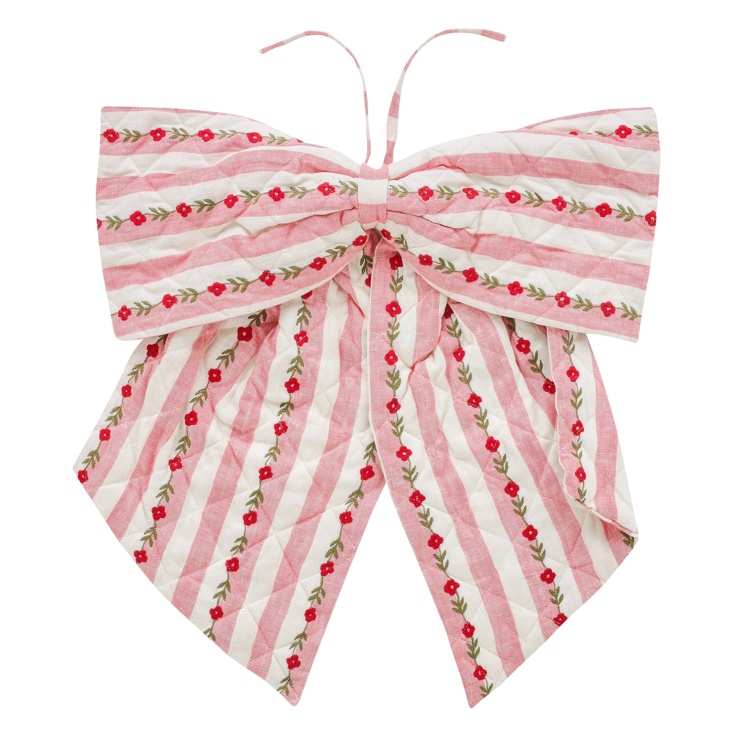 Candy stripe embroidered bow, peony