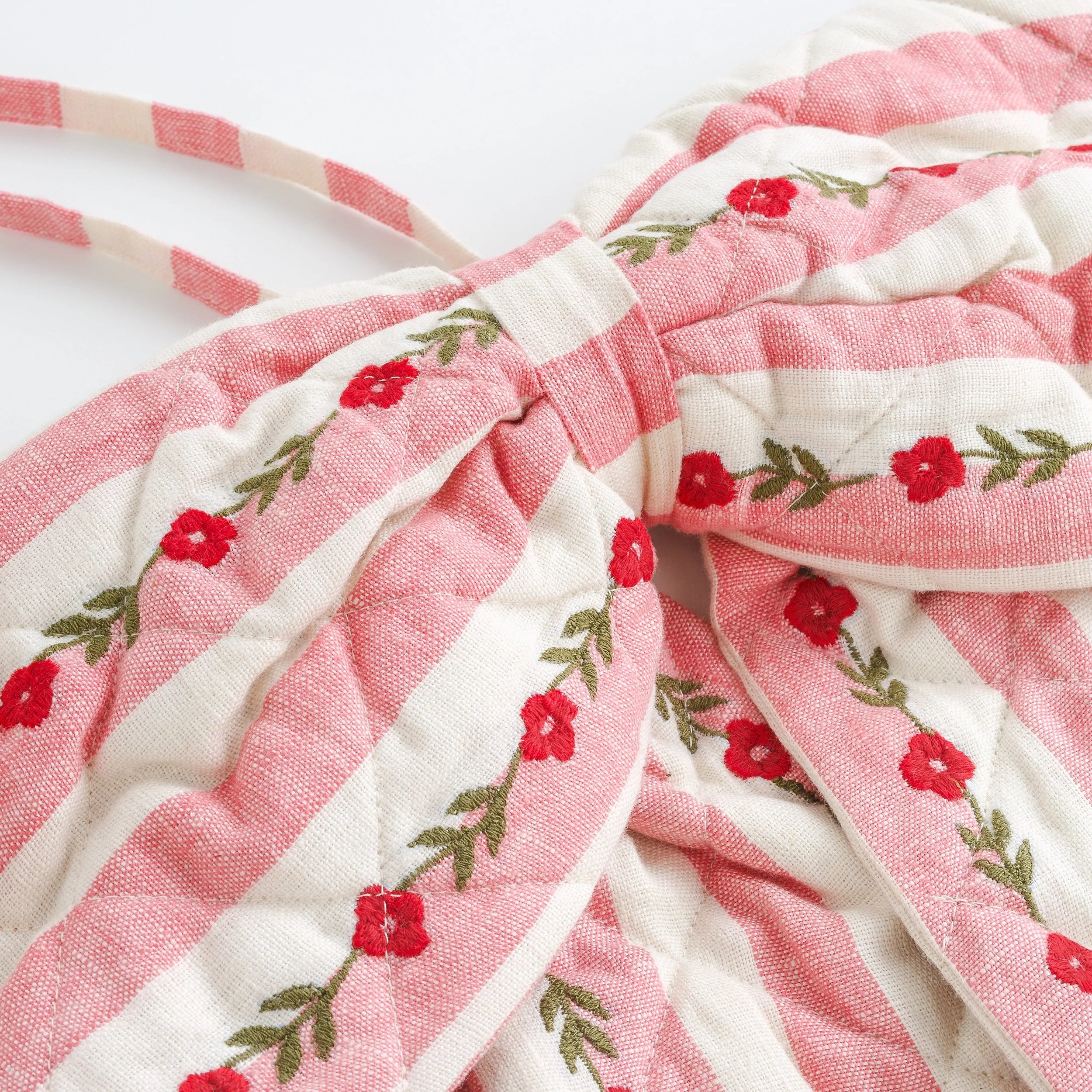 Candy stripe embroidered bow, peony