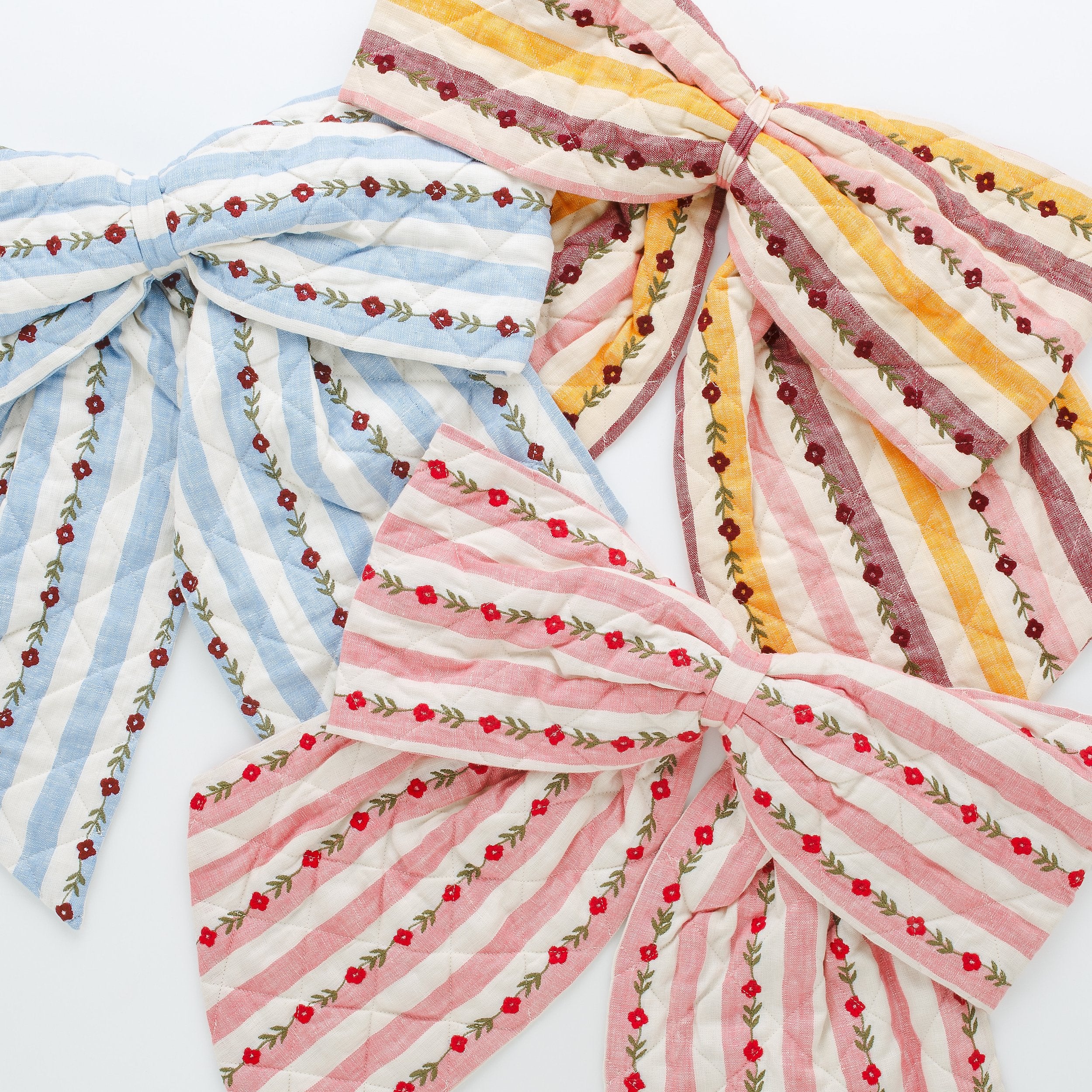 Candy stripe embroidered bow, claret