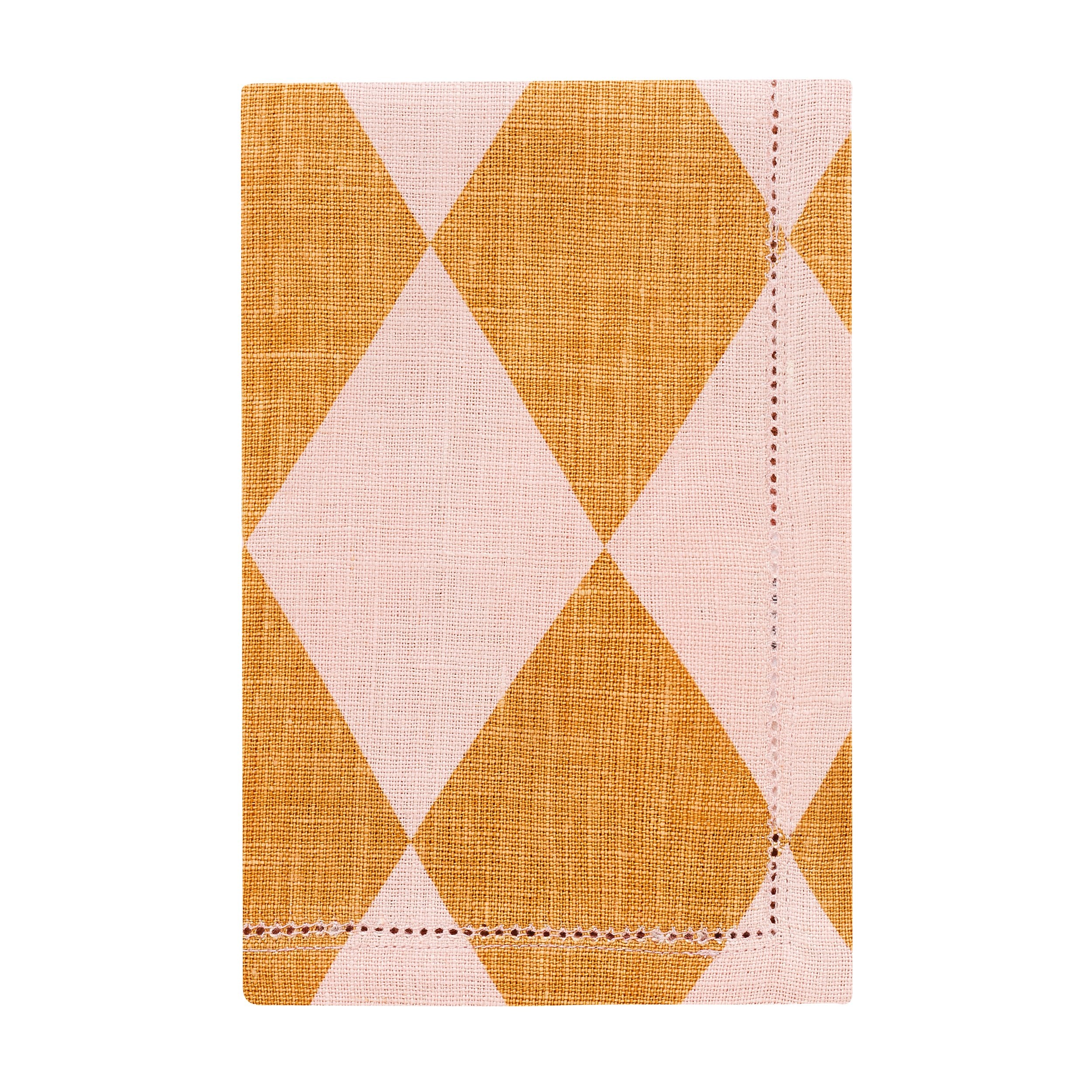 Harlequin napkin, mustard/peach, set of two