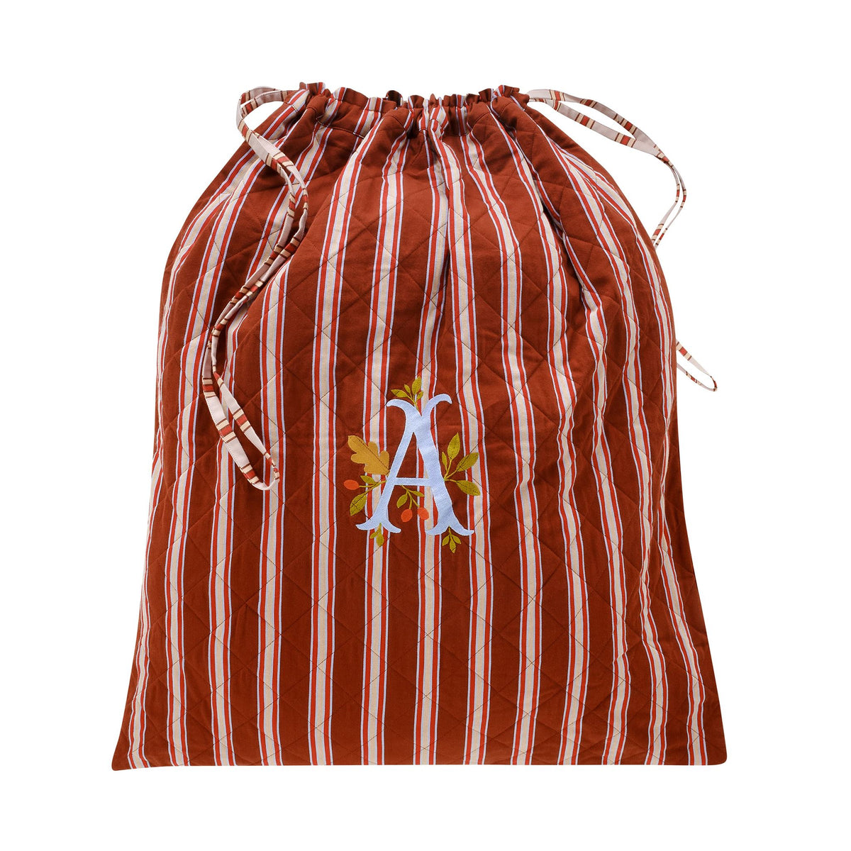 Personalised Santa's gift sack with letter embroidery, Pop stripe cacao