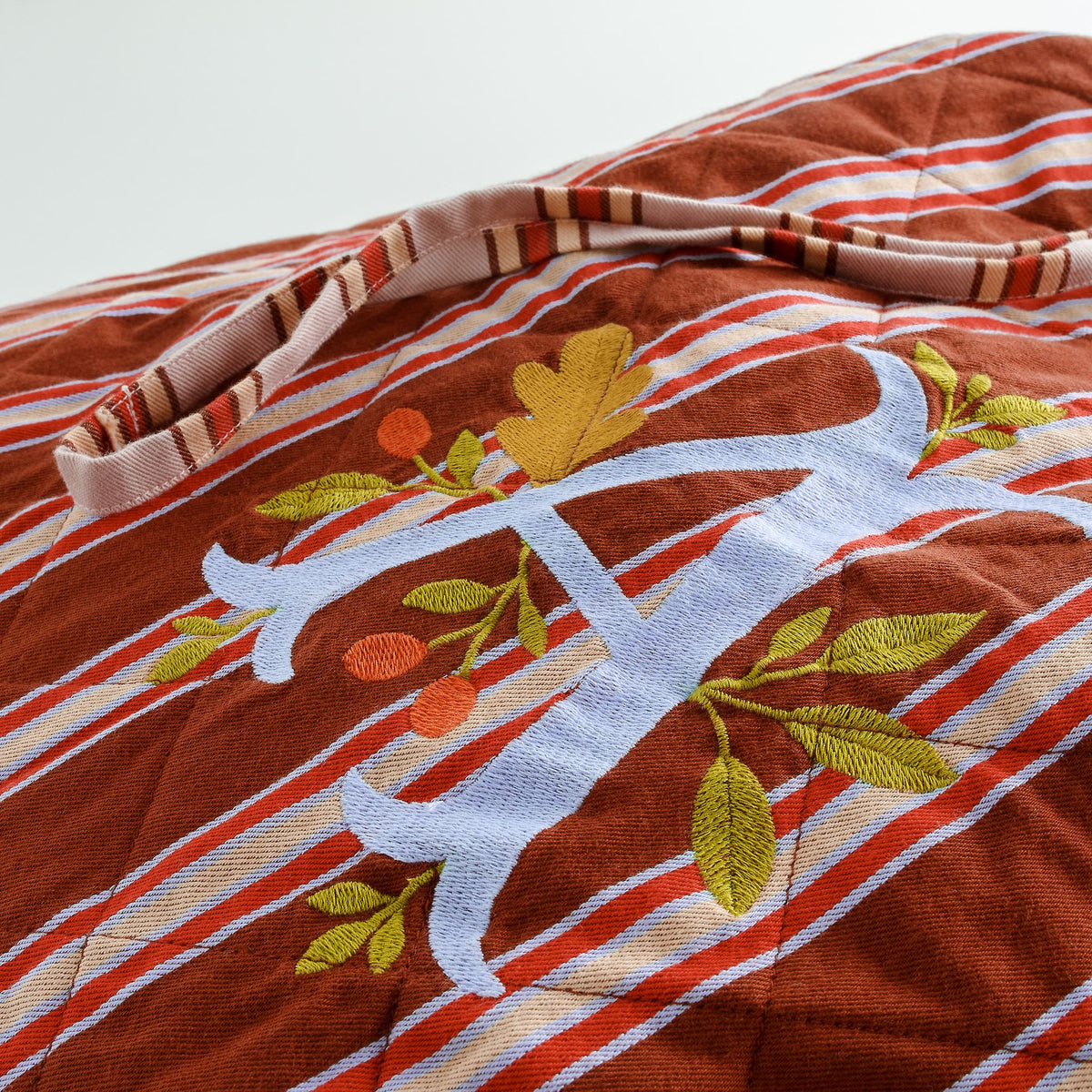 Personalised Santa's gift sack with letter embroidery, Pop stripe cacao