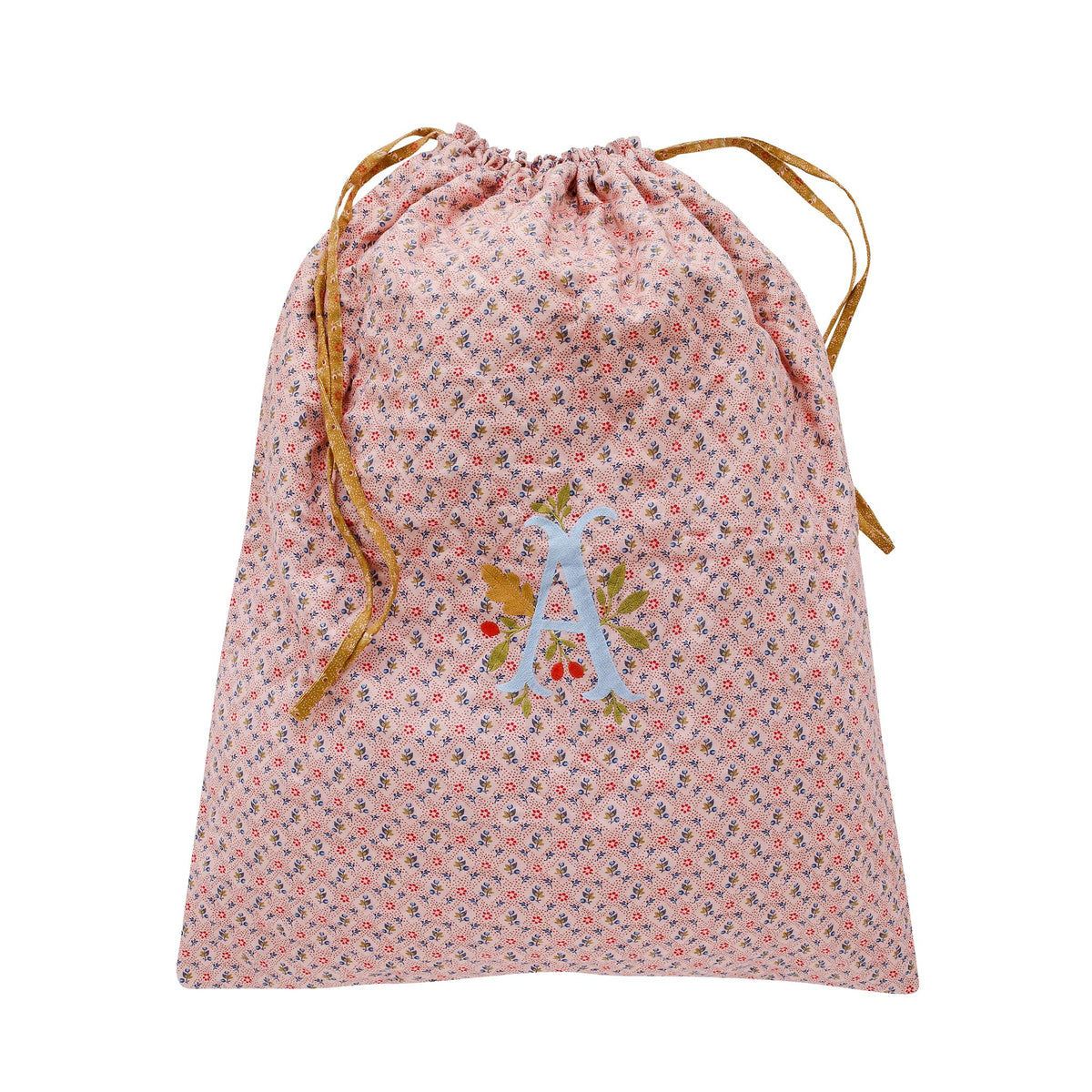 Personalised Santa's gift sack with letter embroidery, Tähti pink