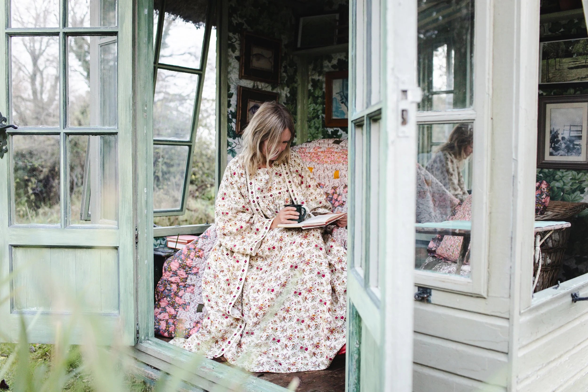 Prairie floral nightie/dress, cream