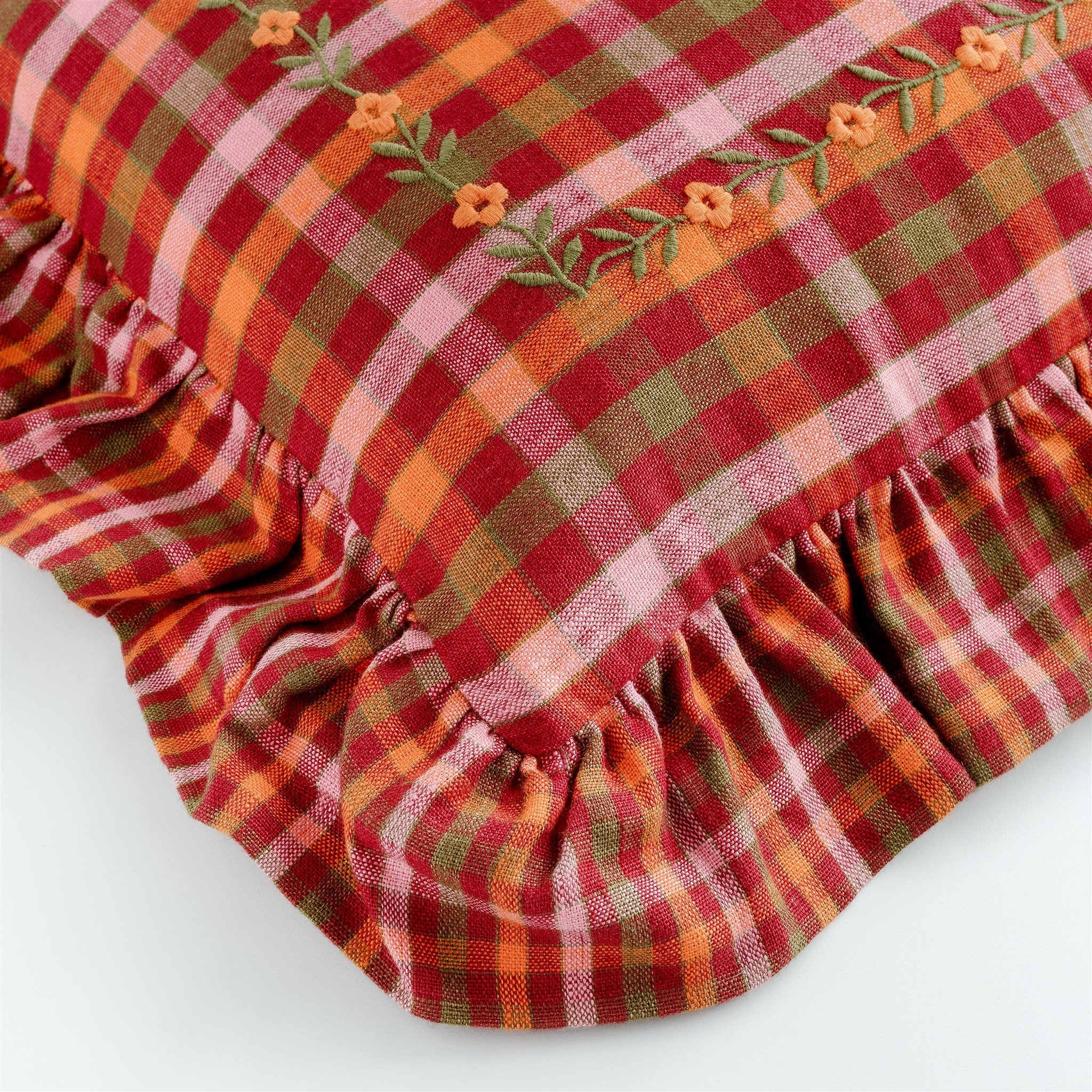 Luumu, check frill embroidered cushion