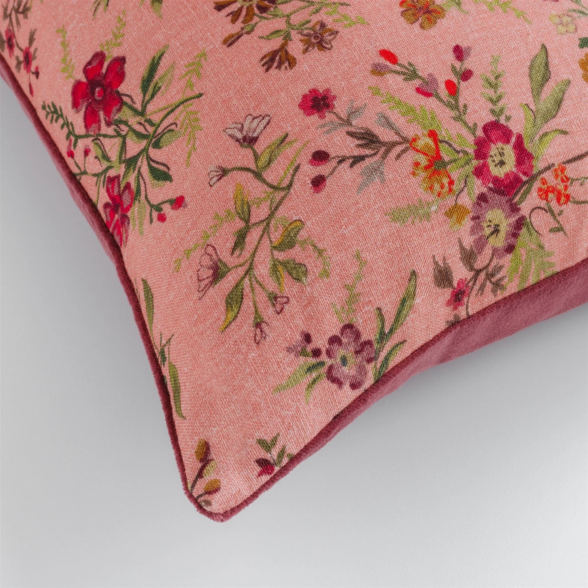 Prairie floral velvet back cushion, peony