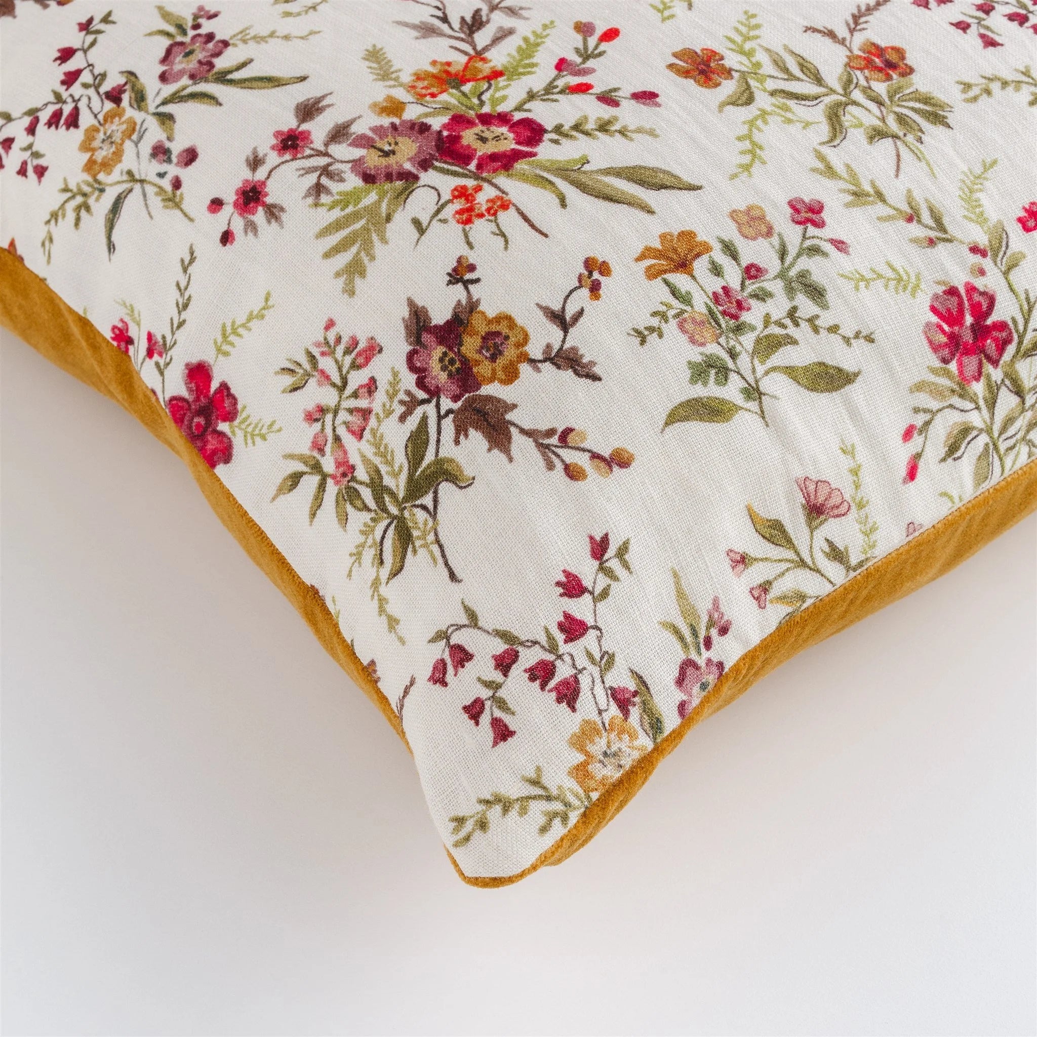 Prairie floral velvet back cushion, cream