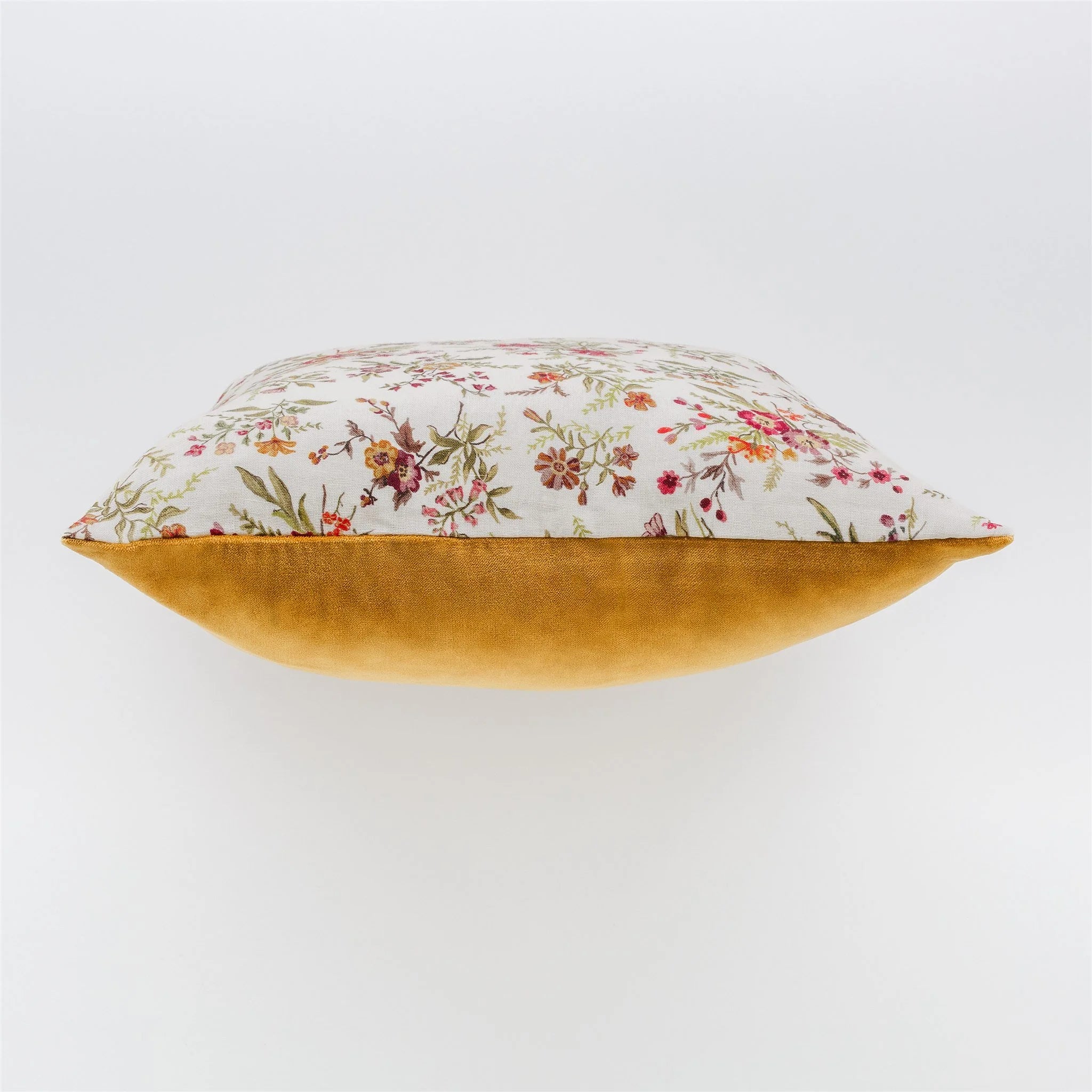 Prairie floral velvet back cushion, cream
