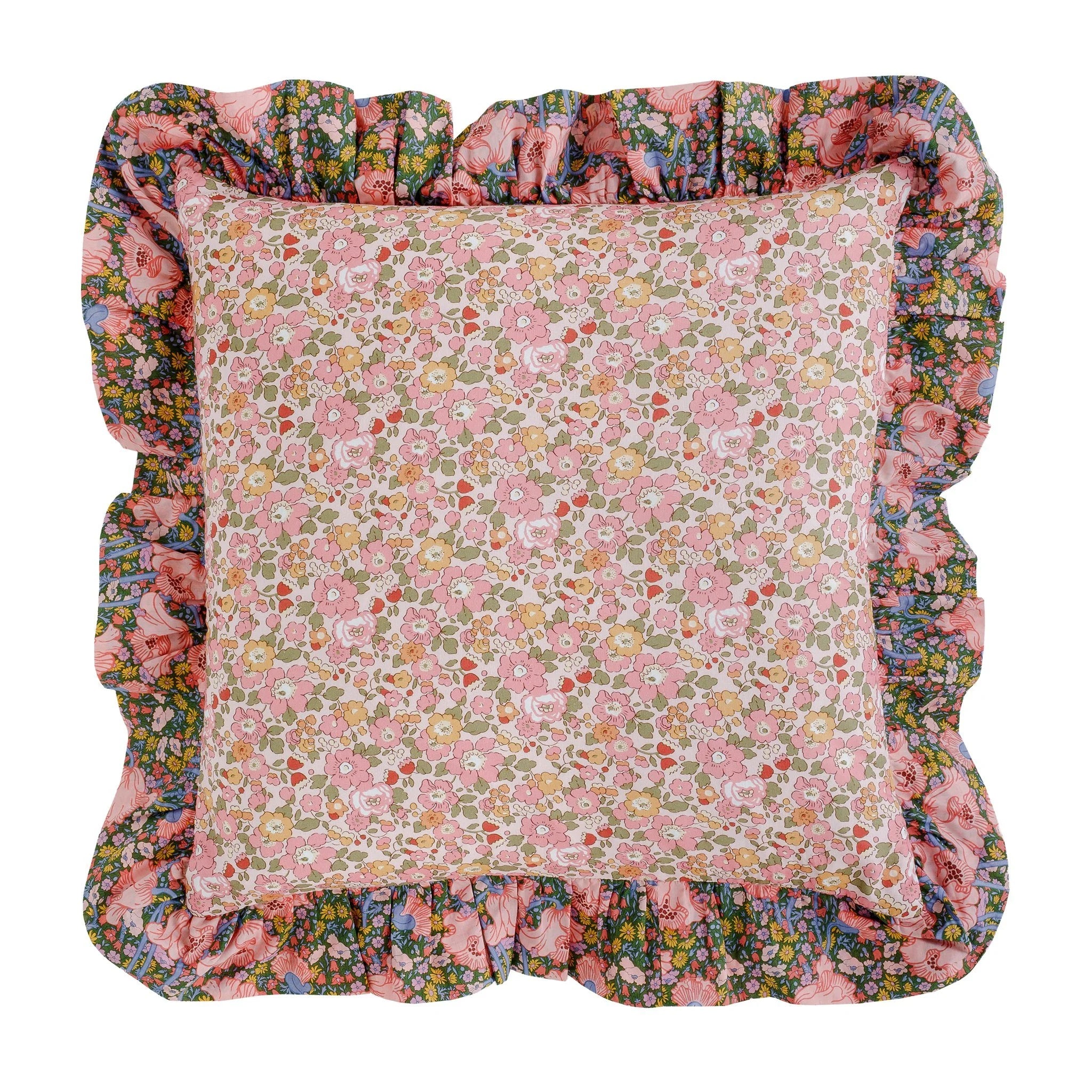Betsy Field 'made with Liberty fabrics' frill cushion