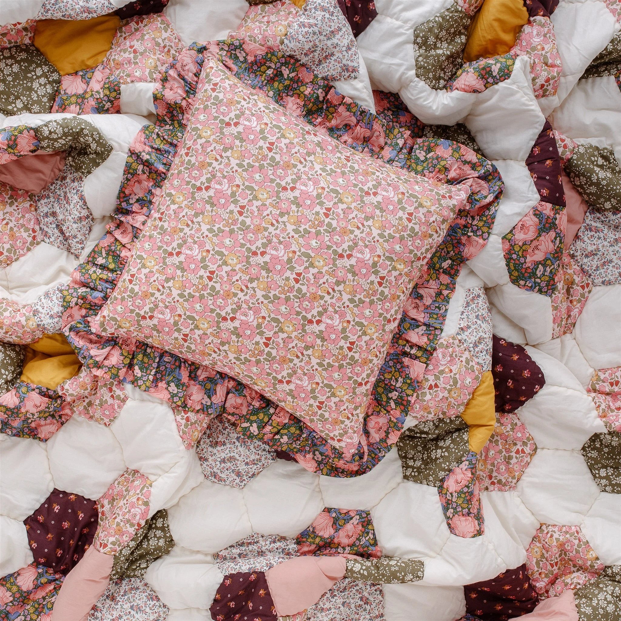 Betsy Field 'made with Liberty fabrics' frill cushion