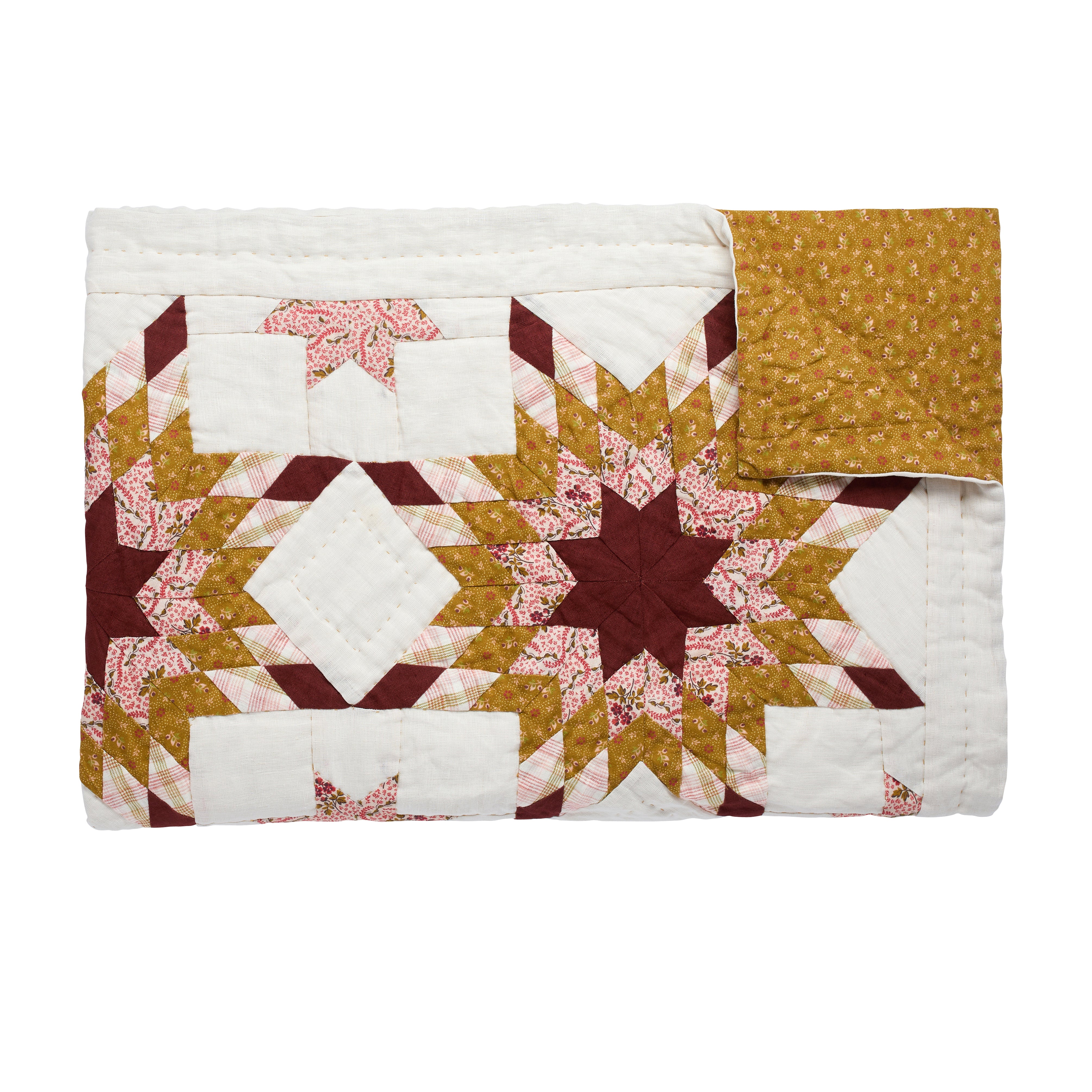 Harvest Star patchwork quilt, turmeric
