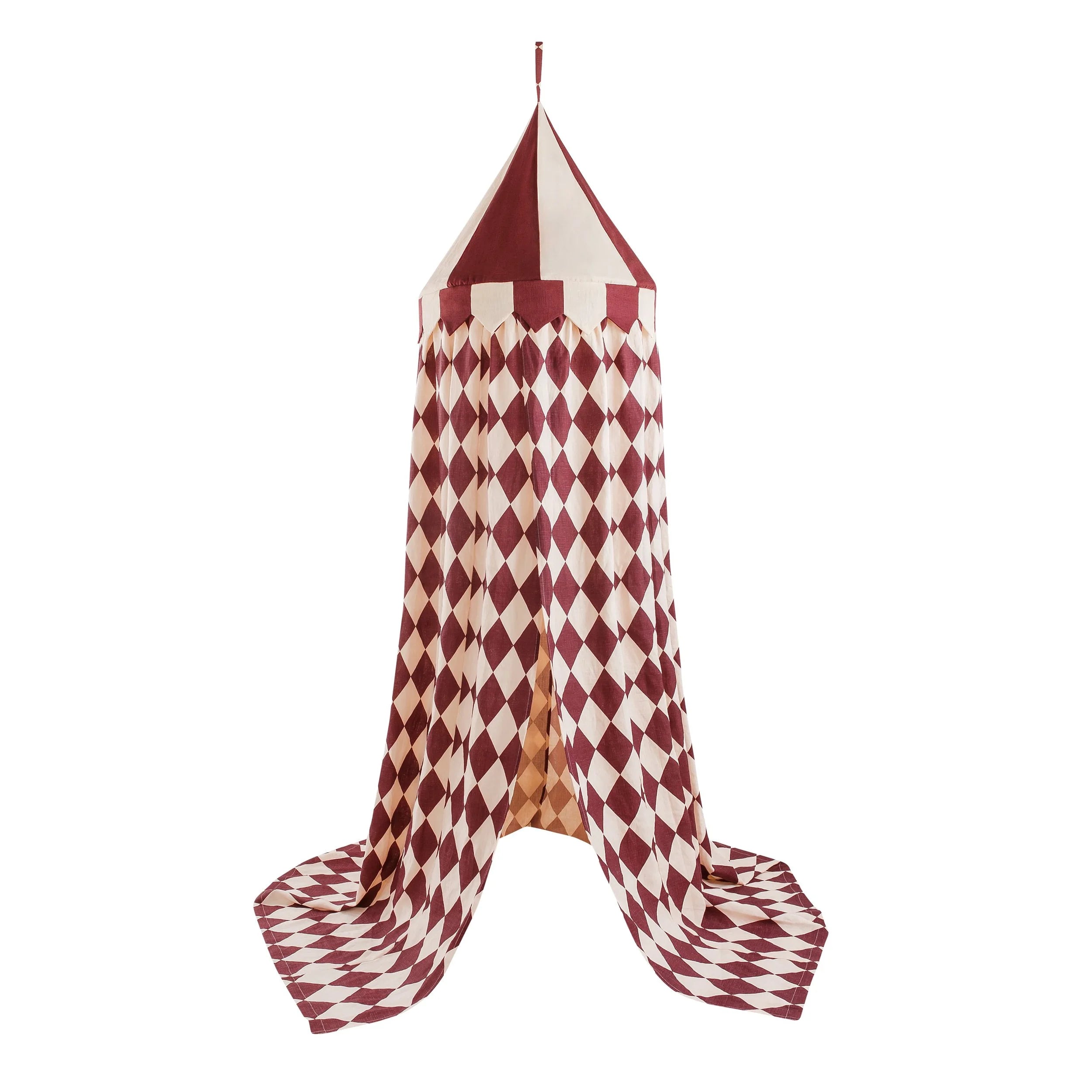 Harlequin canopy, claret and cream