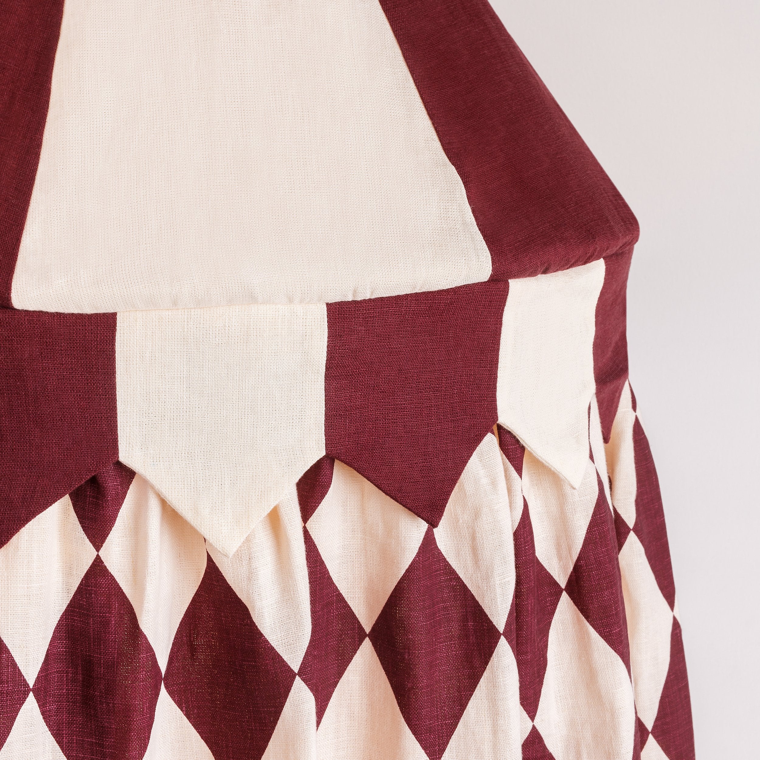 Harlequin canopy, claret and cream
