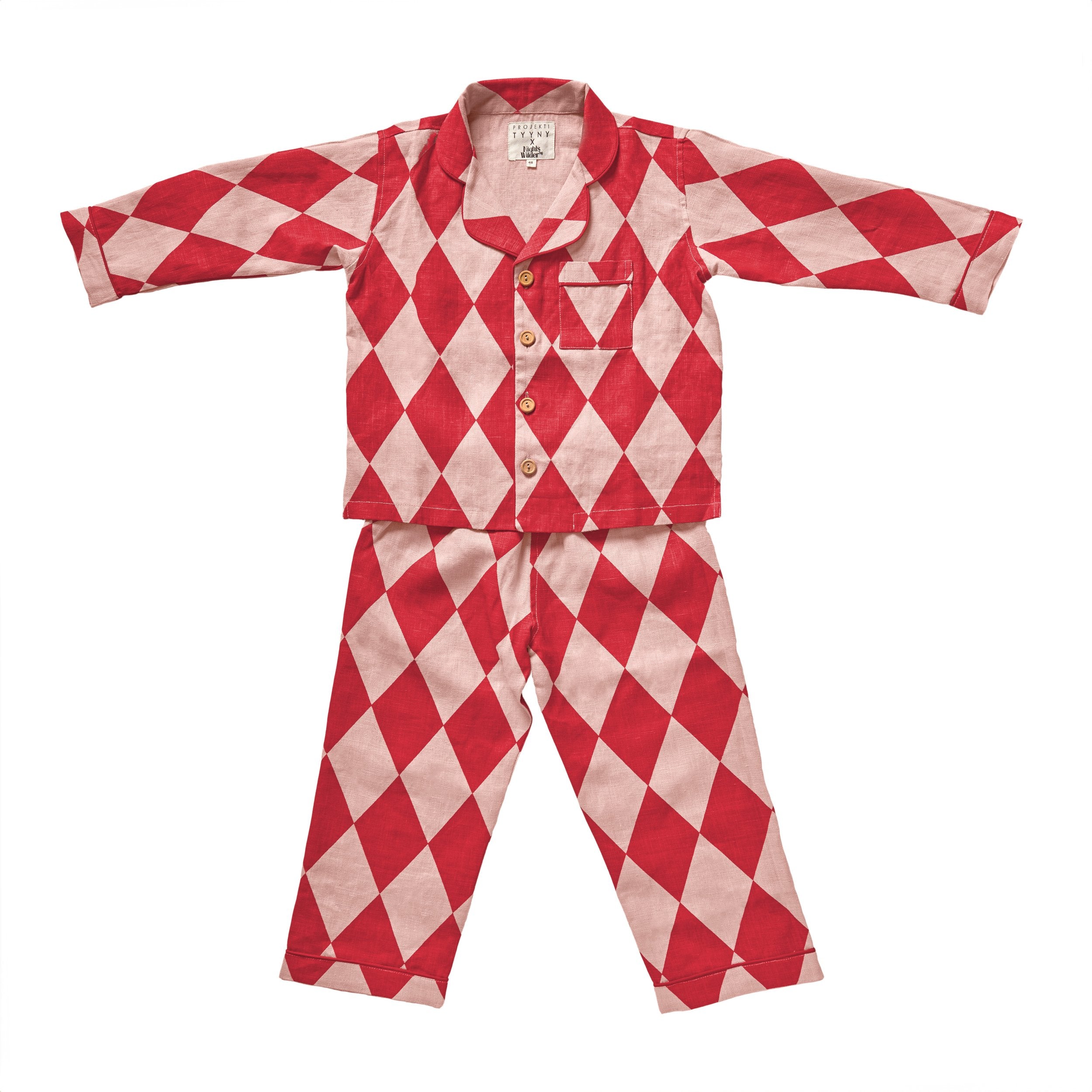 PT x NbW Harlequin piped pyjama, red/pink