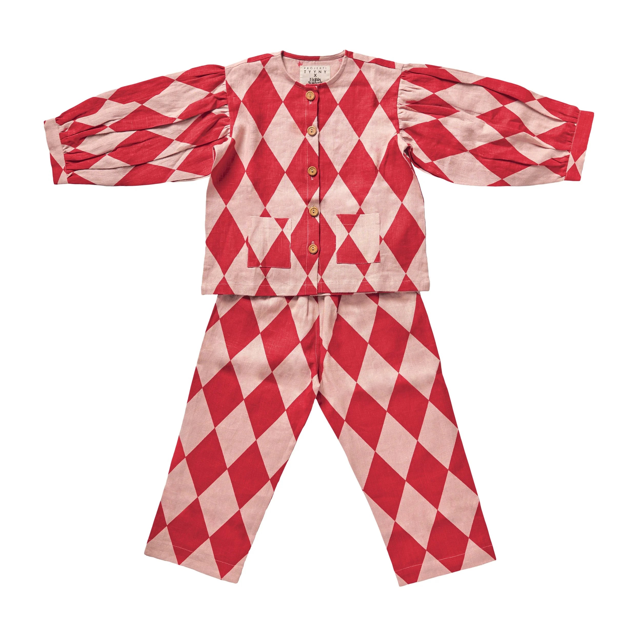 PT x NbW Harlequin balloon sleeve pyjama, red/pink