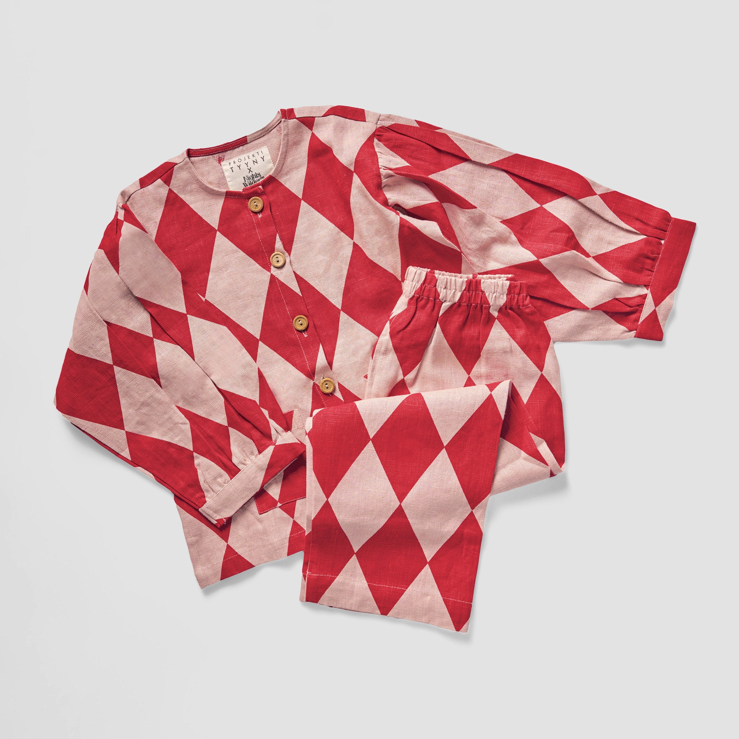 PT x NbW Harlequin balloon sleeve pyjama, red/pink