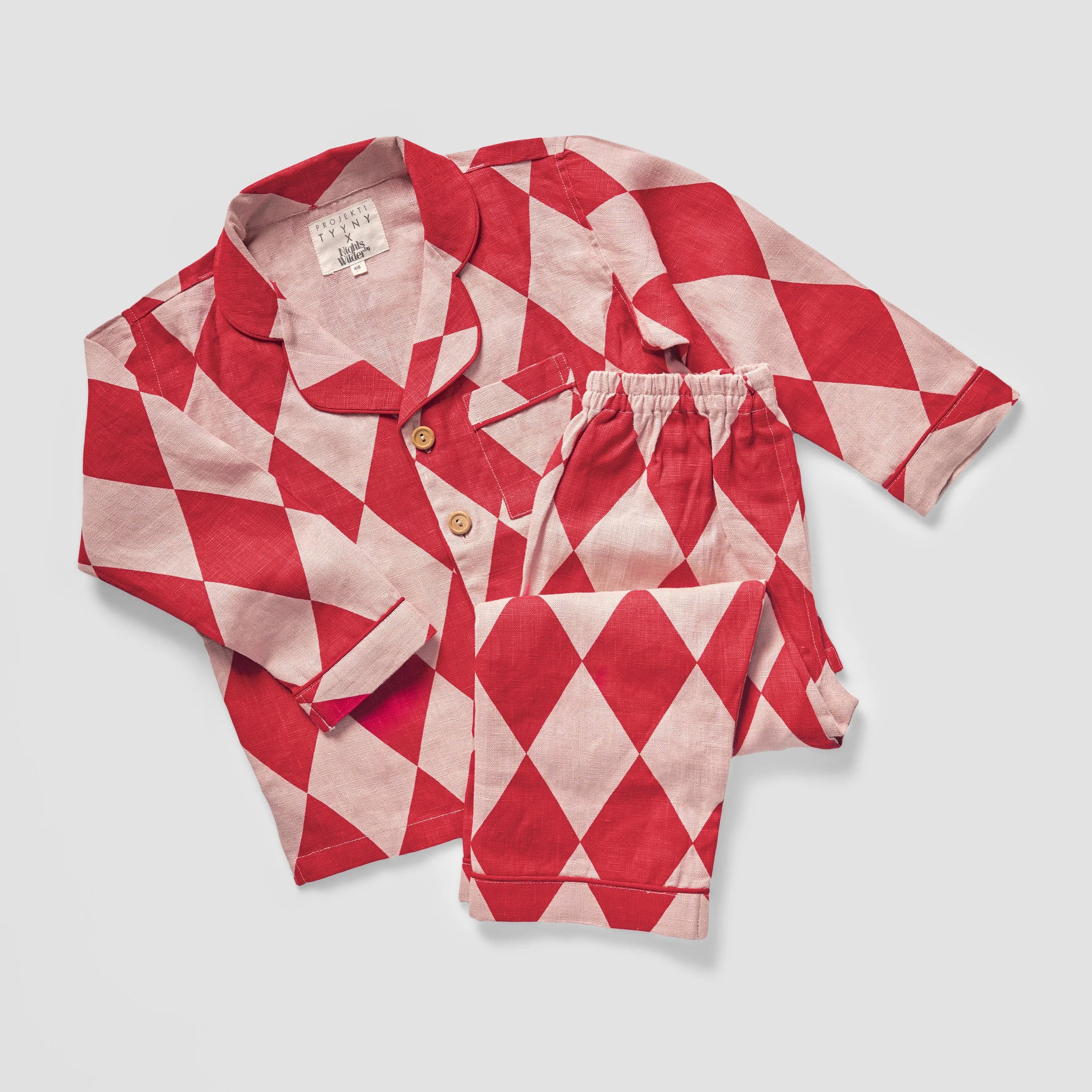 PT x NbW Harlequin piped pyjama, red/pink