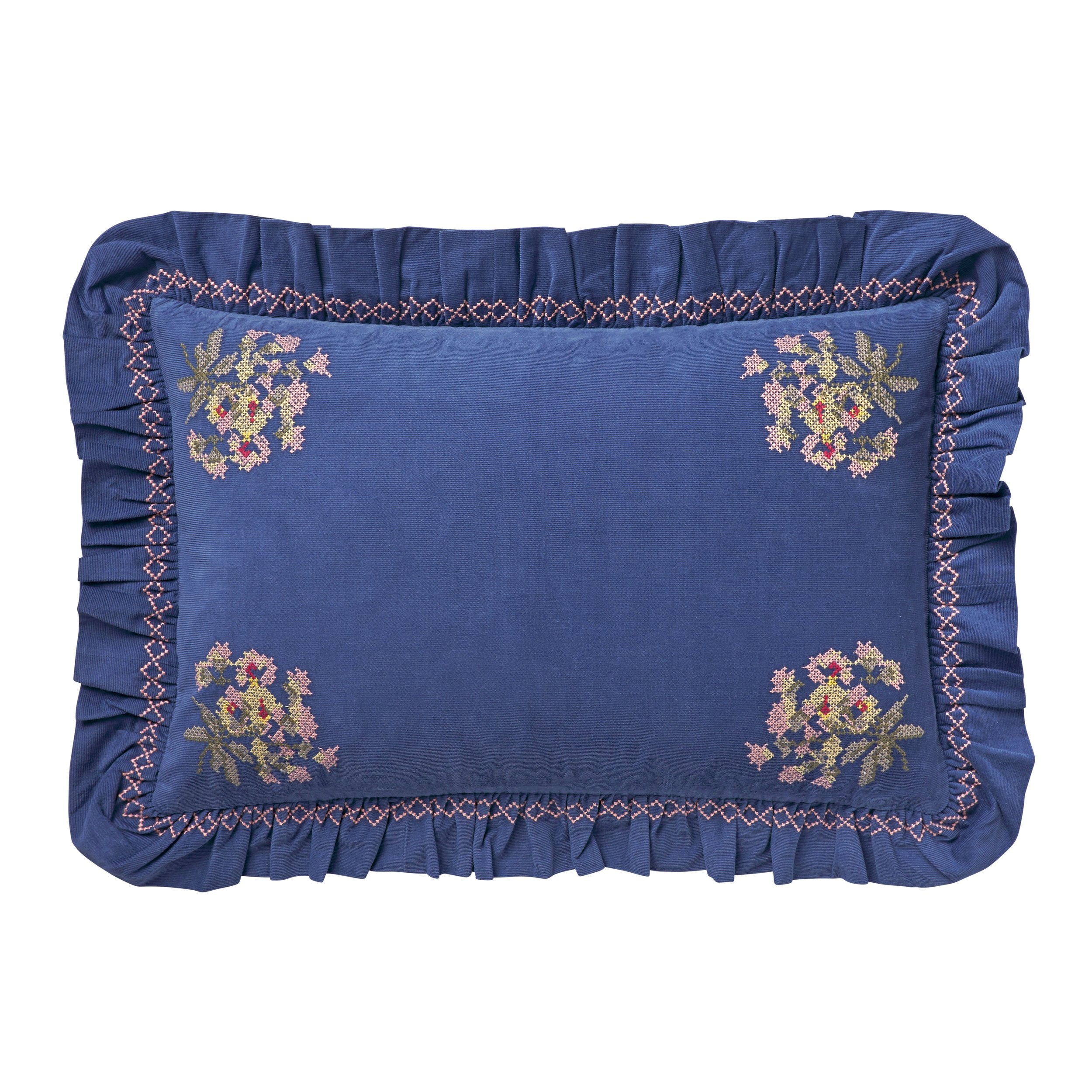 Ristipisto cord frill cushion, blueberry