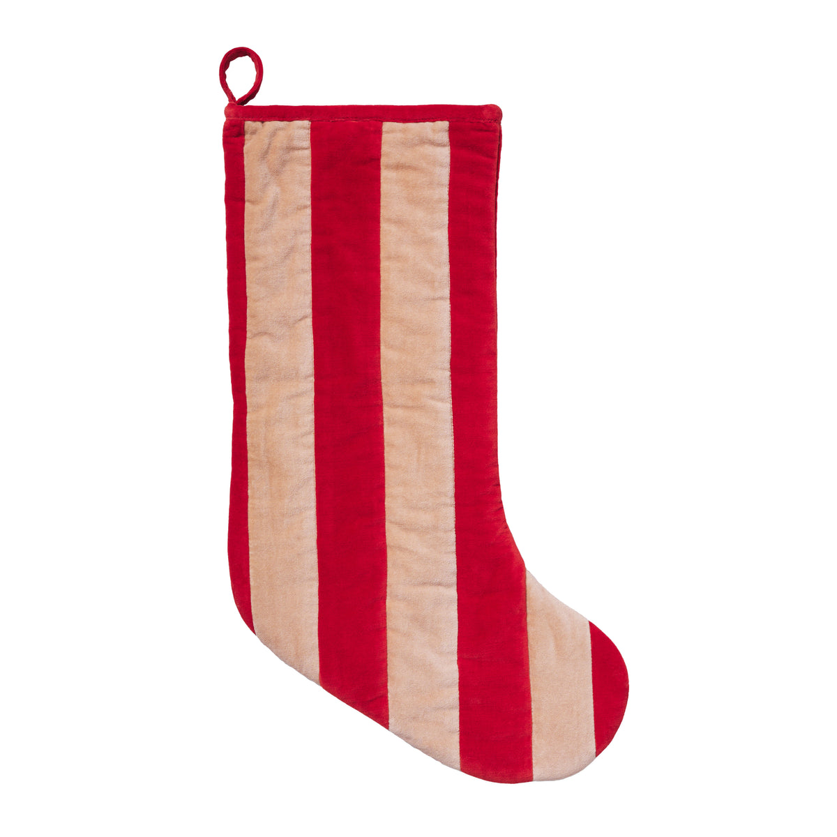 Patchwork stripe velvet Christmas stocking, red/pink