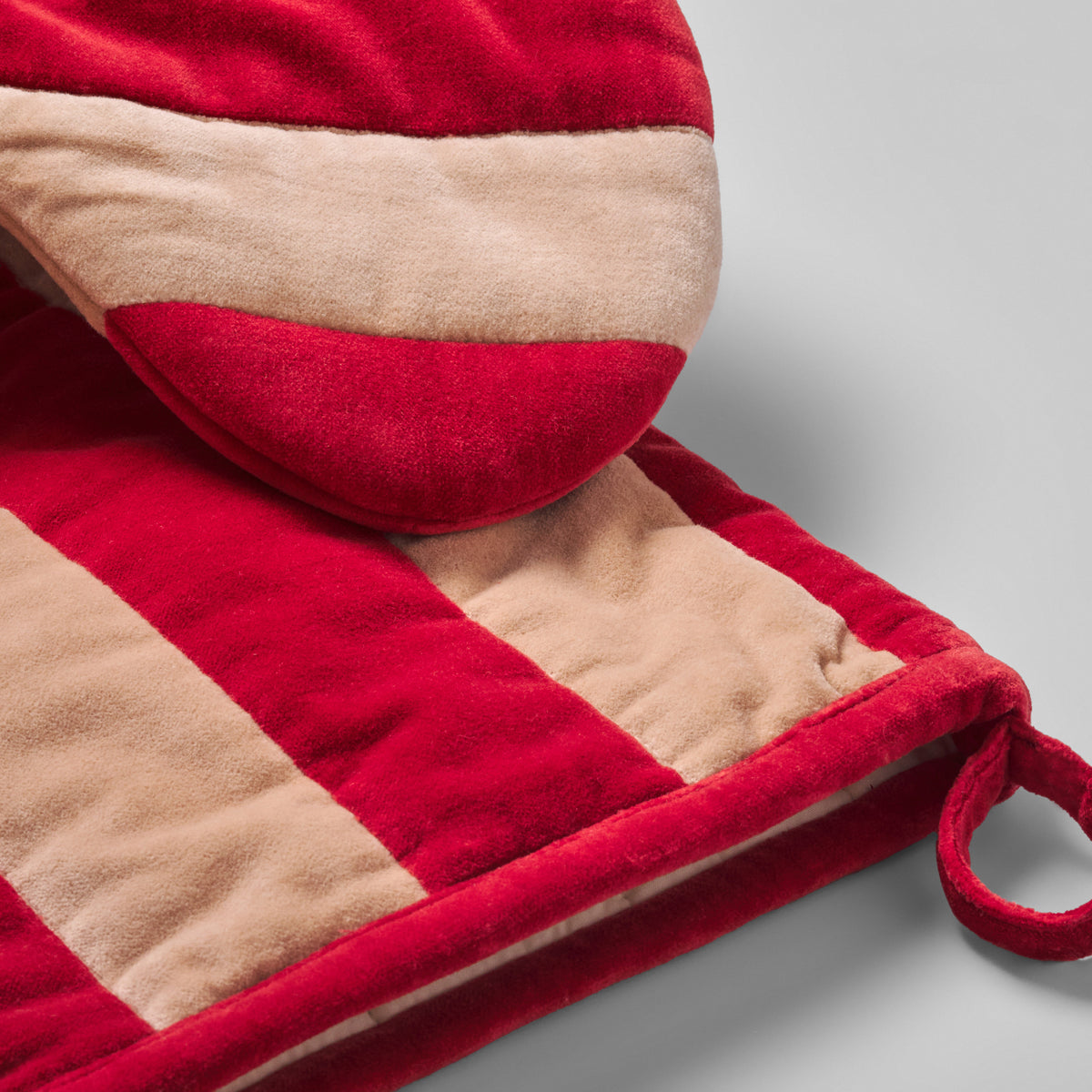 Patchwork stripe velvet Christmas stocking, red/pink
