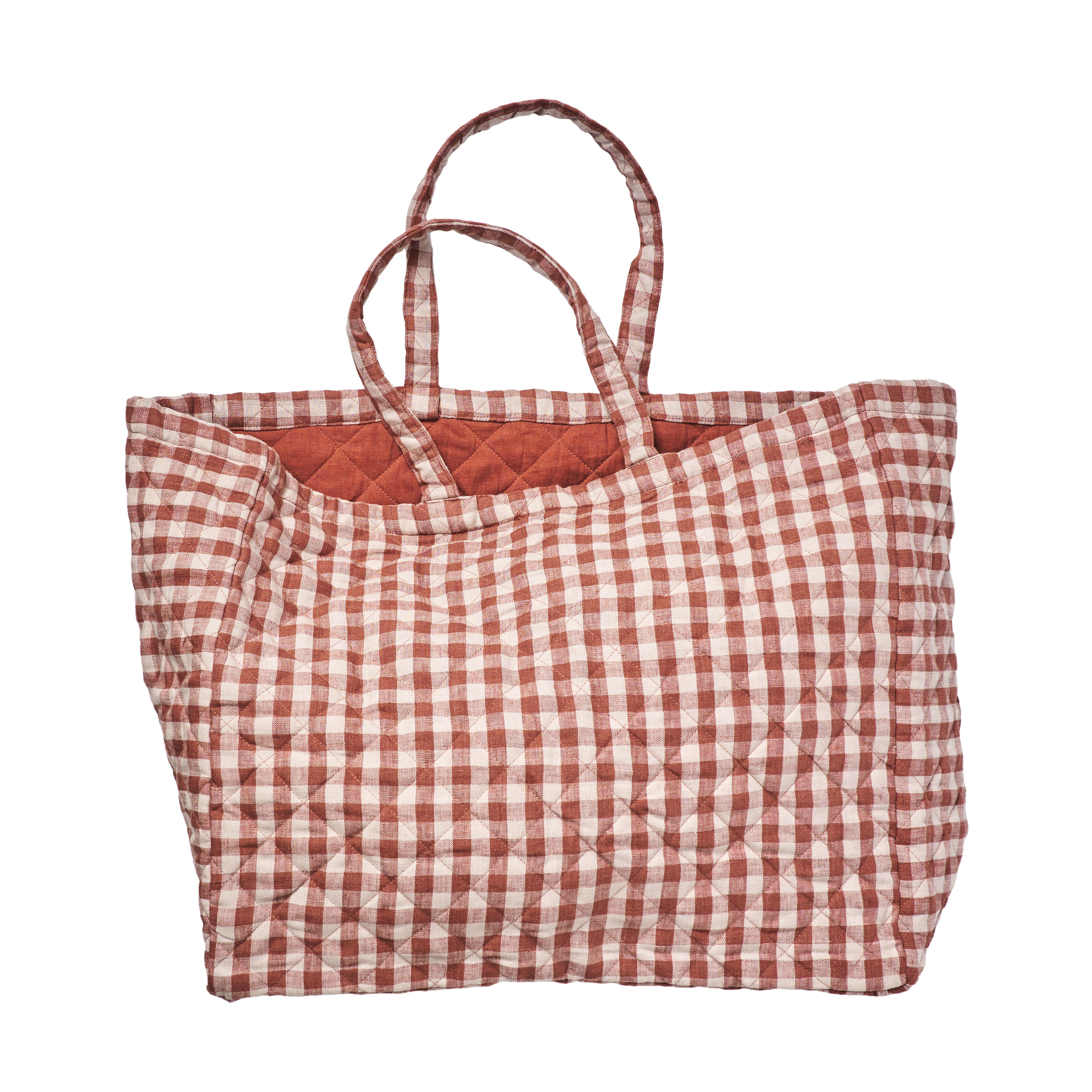 Gingham quilted bag, rusty blush