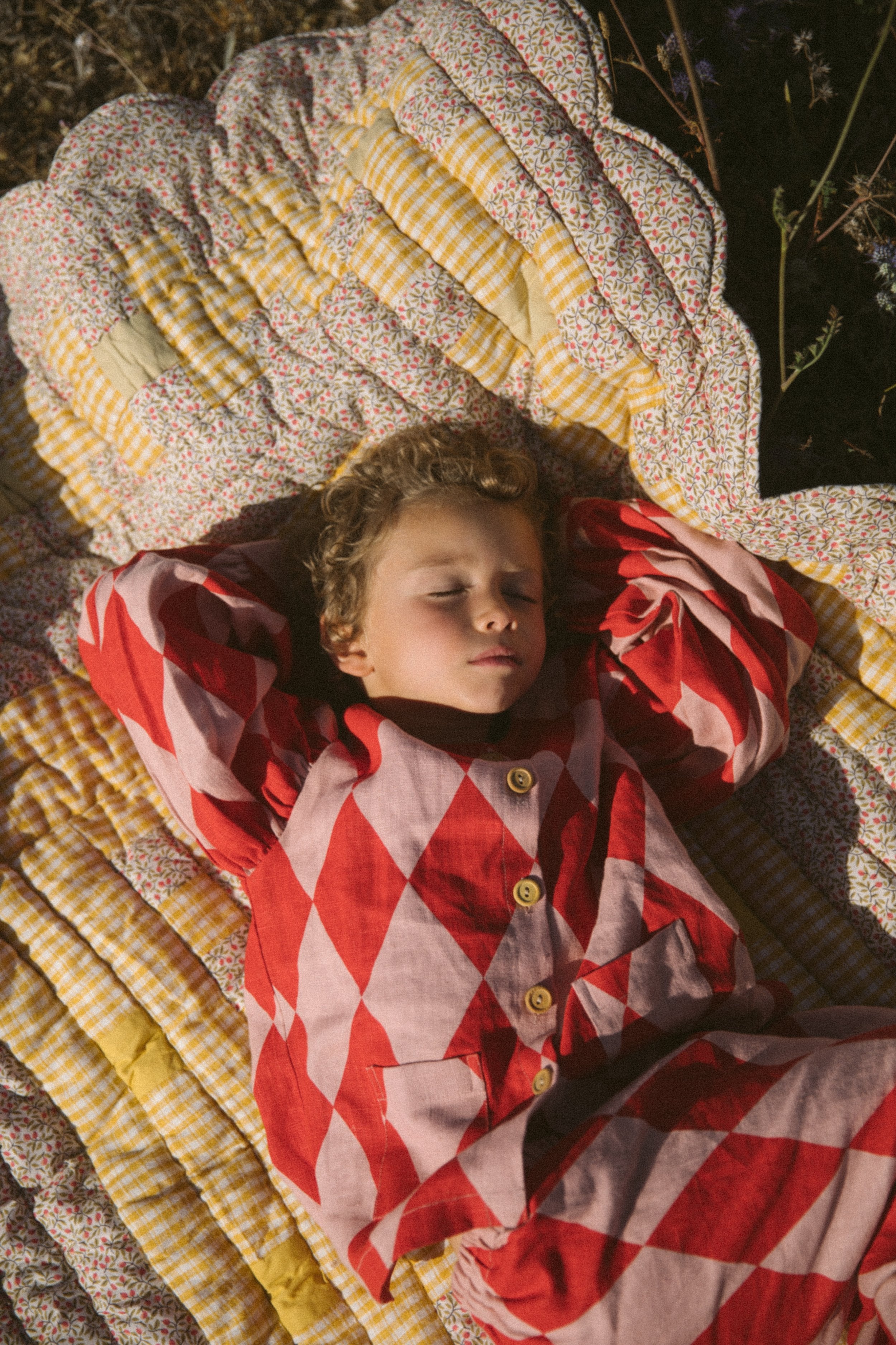 PT x NbW Harlequin balloon sleeve pyjama, red/pink