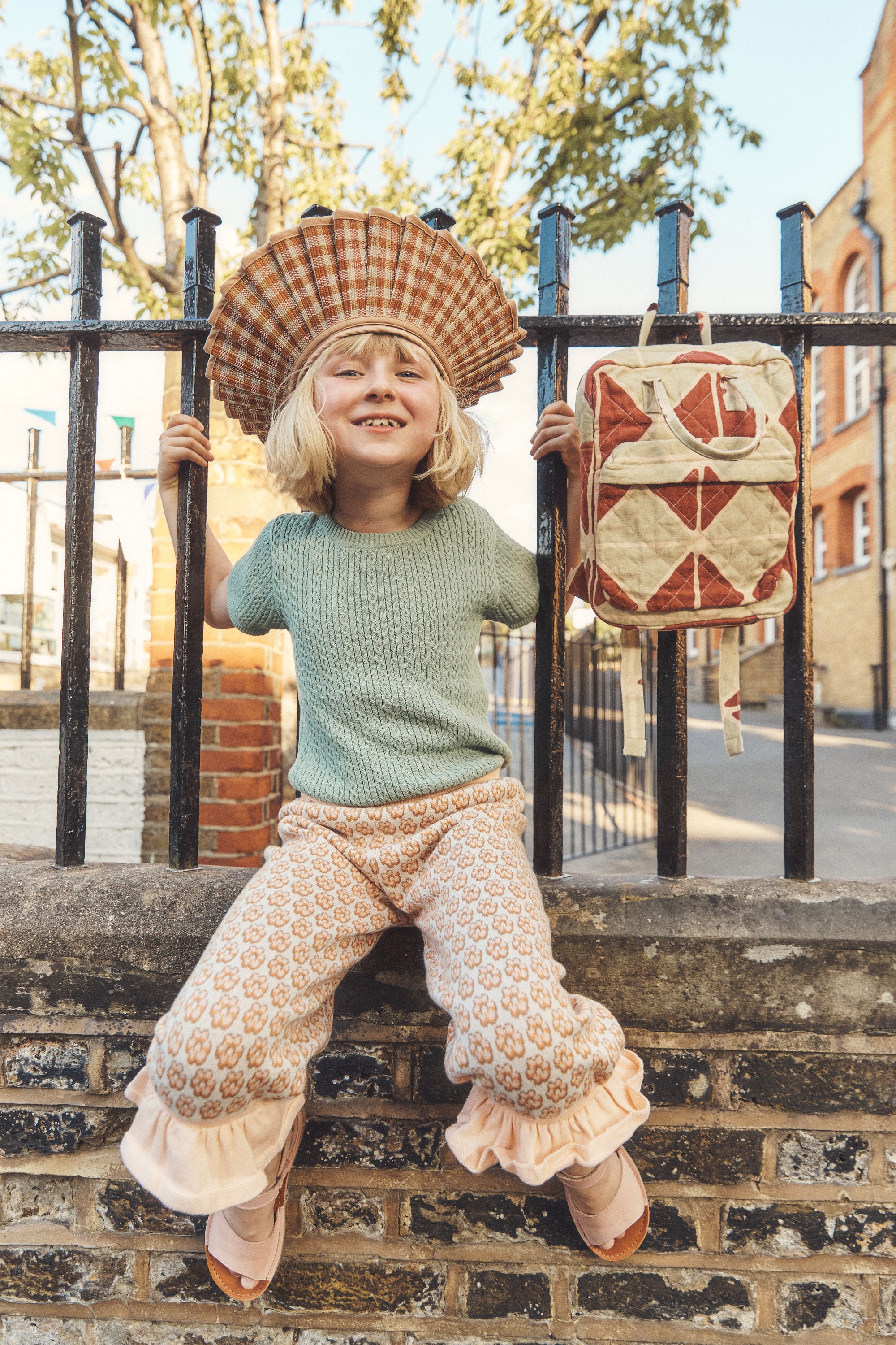 Jester harlequin quilted kids rucksack, pistachio/cacao
